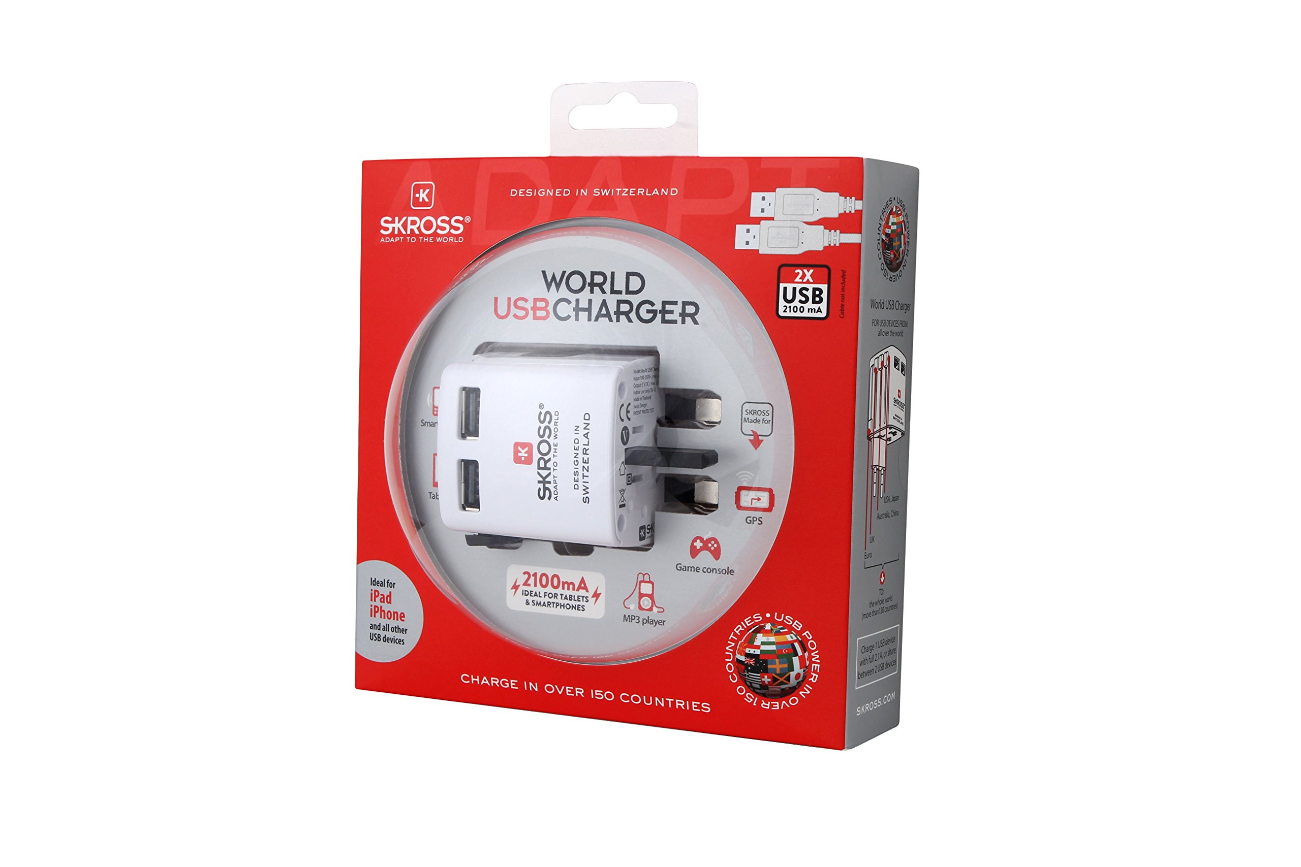 Skross Travel USB Charger - Compact & Fast Charging for iPhone, Android, Samsung - White [SKR1302300] - Perfect for Travel, Office & Home Use