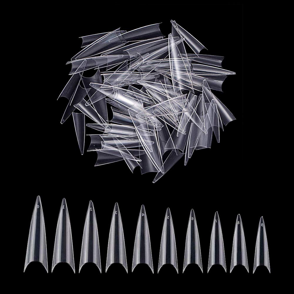 YIMART 500pcs Acrylic Medium Long Stiletto Nail Tips - Easy Coffin Nails, Sharp False Nail Art Tips for Professional Salon & DIY Manicure at Home (Clear Bag Packaging) - Perfect for Parties, Weddings & Special Occasions