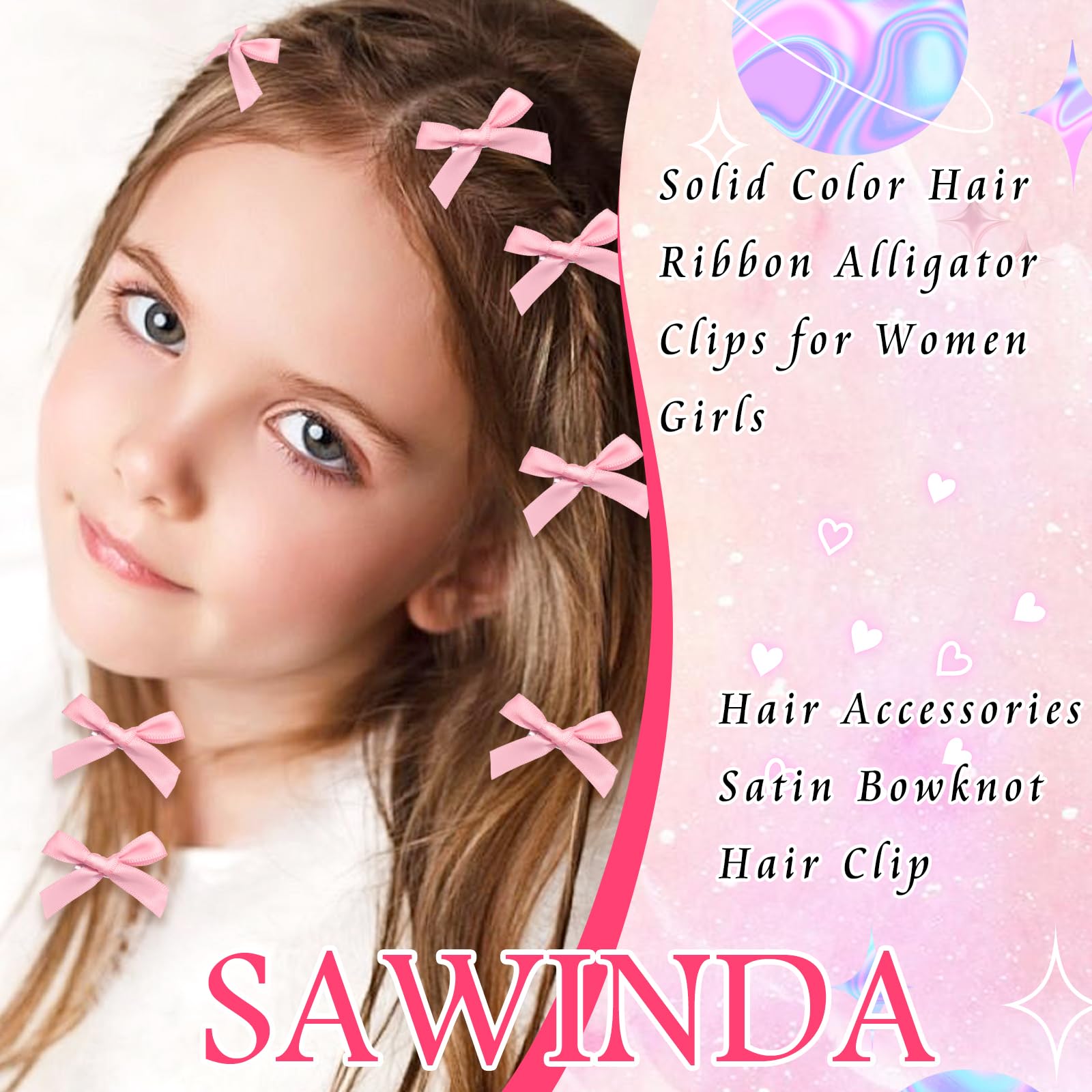 30PCS Pink Satin Bow Hair Clips for Women & Girls - Non-Slip Mini Hair Barrettes, Cute Hair Accessories for School, Parties, Weddings & Daily Styling