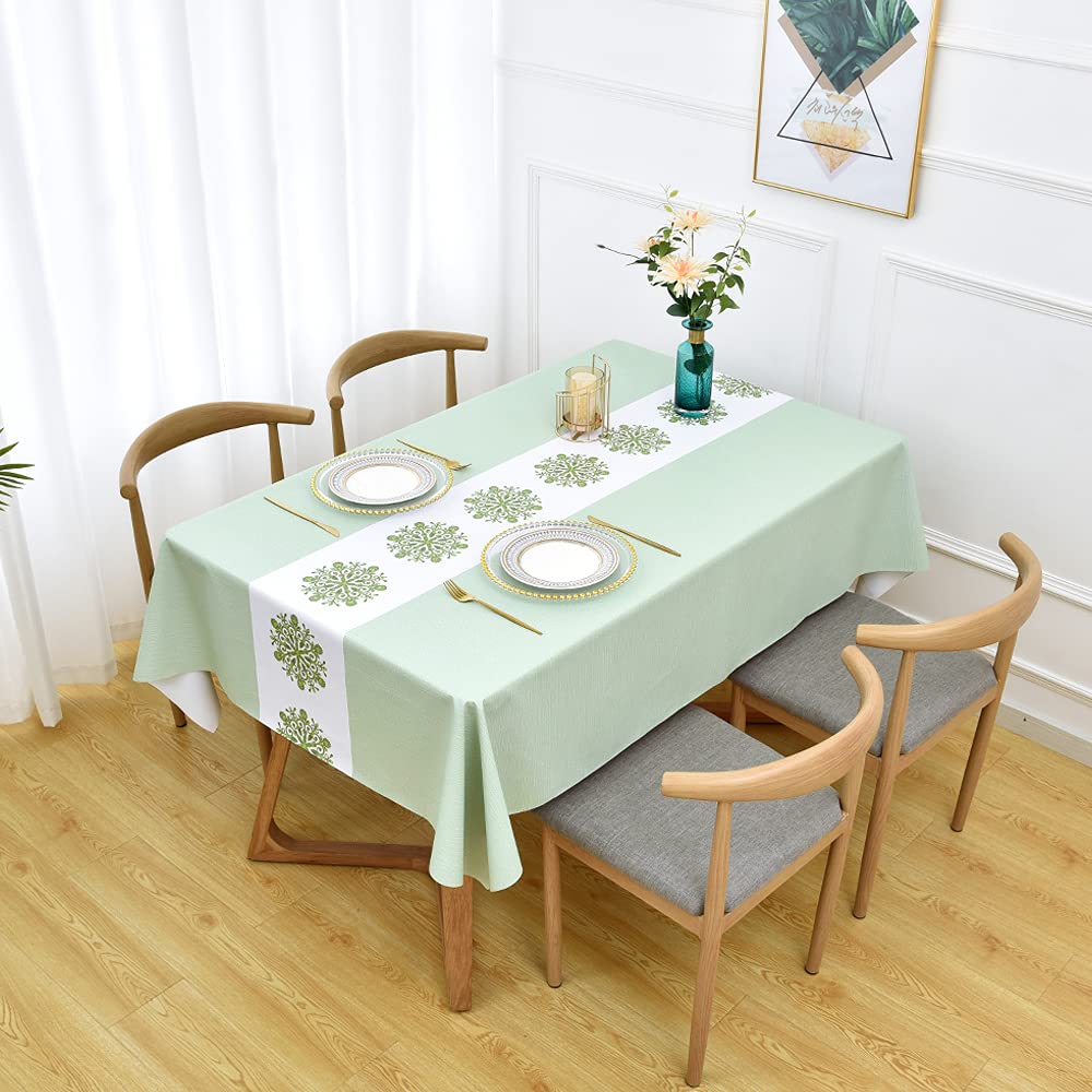 Zobesta Waterproof PVC Vinyl Tablecloth for Rectangle Tables - 55 x 102 Inch Green Plastic Table Cover (Fits 8-10 Seats) - Perfect for Outdoor Dining, Picnics, Parties & Kitchen Protection