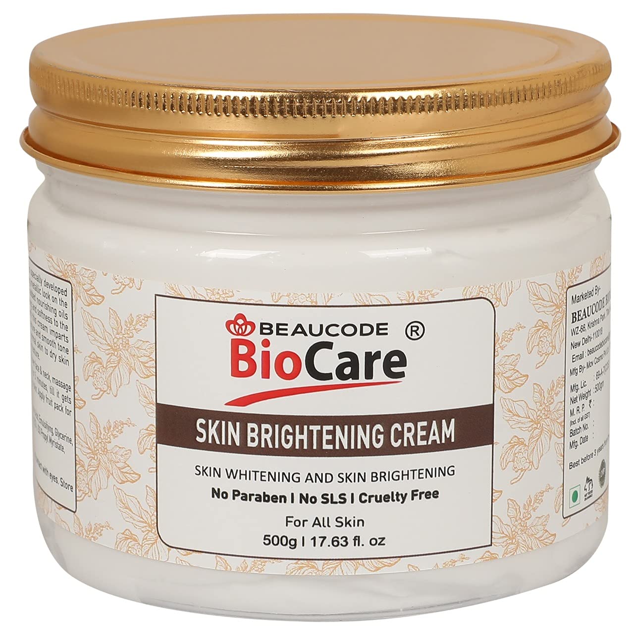 Beaucode BioCare Skin Brightening Face & Body Cream 500g - Natural & Cruelty-Free Moisturizer for All Skin Types, Men & Women - Paraben, SLS & Sulfate Free - Perfect for Daily Hydration & Glowing Skin
