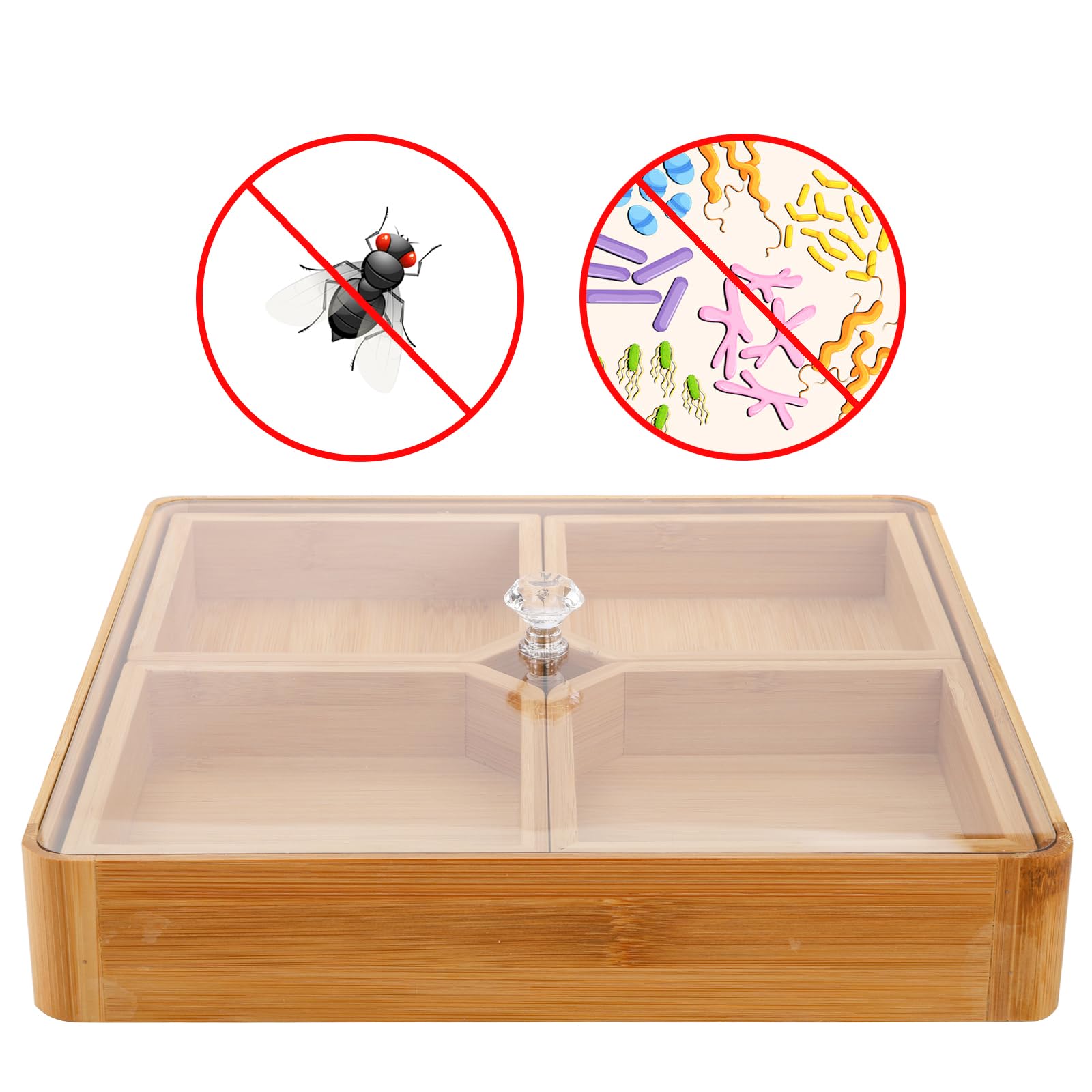 WUWEOT Bamboo Serving Tray with Acrylic Lid & Removable Dividers - Perfect for Nuts, Candy, Veggies, Appetizers, Taco Dips & Chips - Ideal for Parties, Entertaining & Home Use