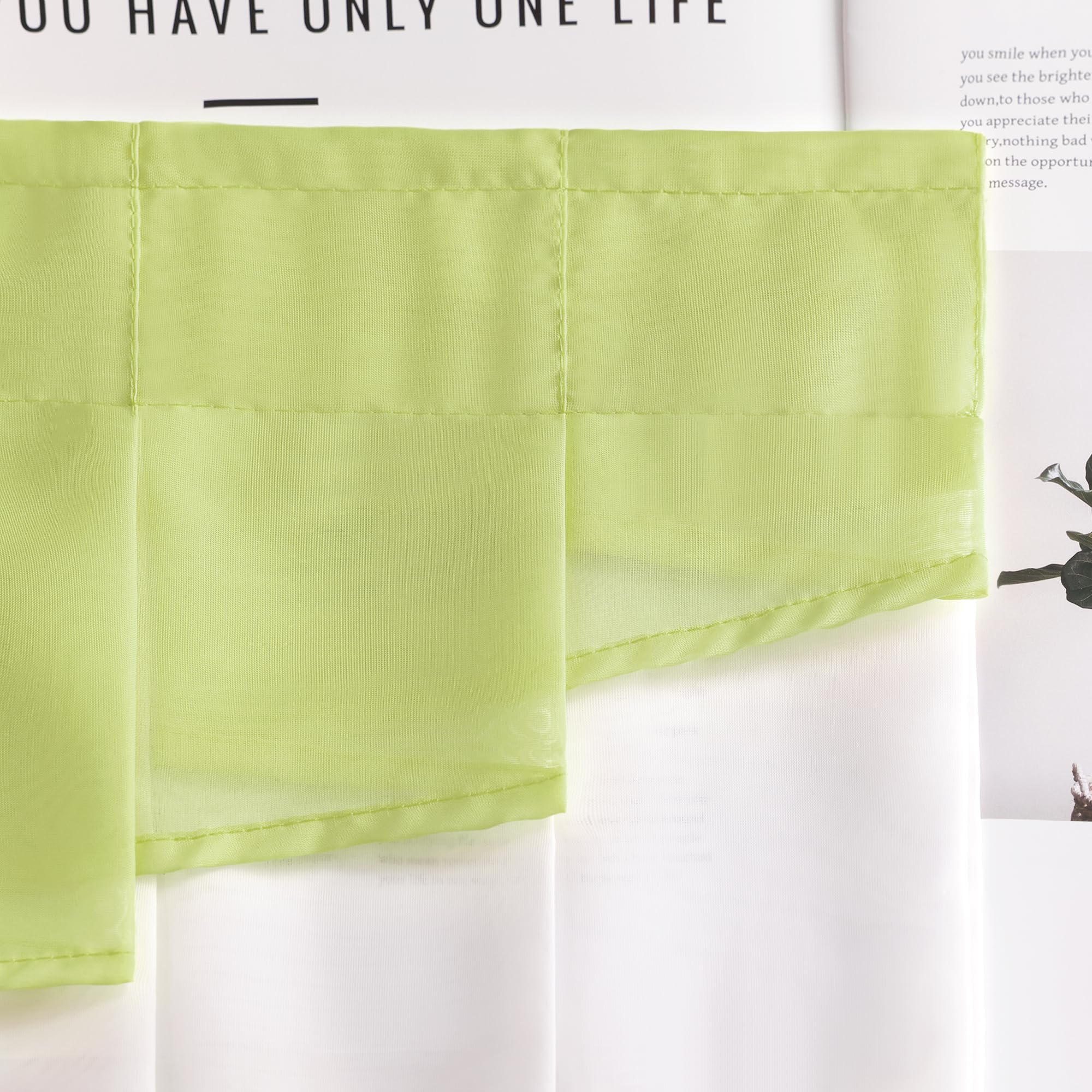 Green Window Valance Rod Pocket Sheer Voile Swag Curtain with Pleated Roman Shades - 1 Piece (47x49 Inches) - Perfect for Kitchen, Living Room & Bedroom Windows