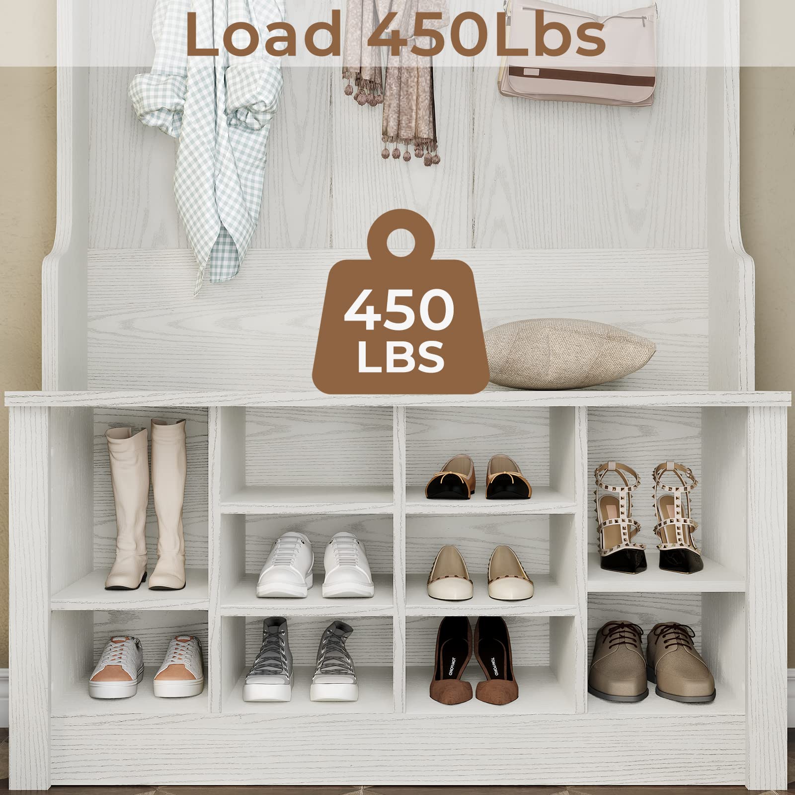 Itaar 3-in-1 Hall Tree with Storage Bench - White Entryway Organizer with Coat Rack, Adjustable Shoe Storage & Hanging Hooks - Perfect for Mudroom, Foyer or Small Space Entryway Organization