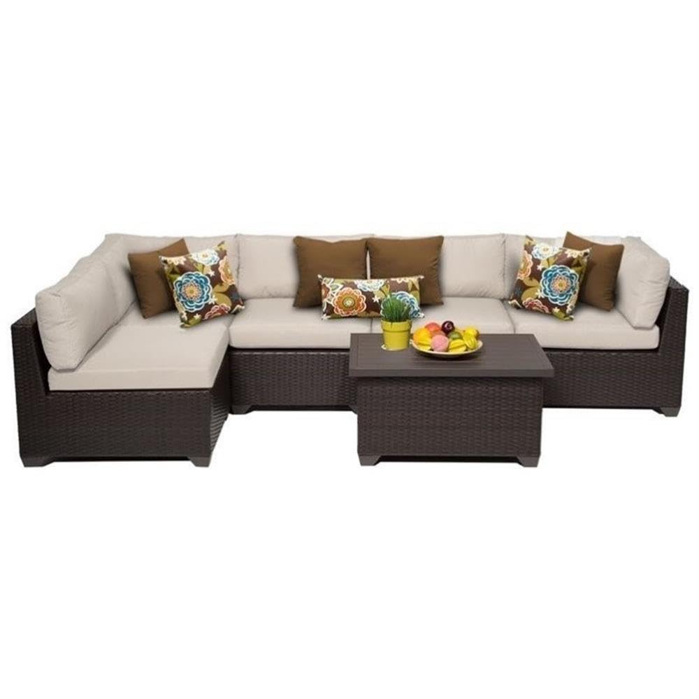 TK Classics 6-Piece Belle Outdoor Wicker Patio Furniture Set in Beige - Perfect for Garden, Poolside & Backyard Relaxation