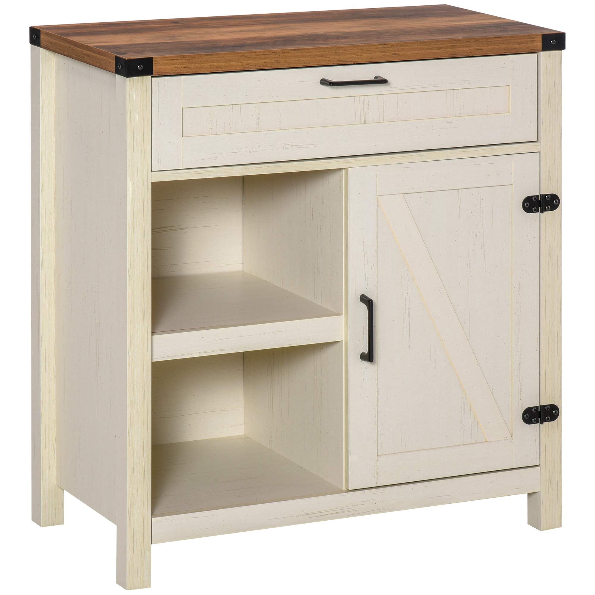 HOMCOM Farmhouse Sideboard Buffet Cabinet with Rustic Barn Doors - White Distressed Wood Kitchen Storage Cabinet for Dining Room, Living Room & Entryway - Perfect for Home Decor & Organizing Dishes, Linens & More