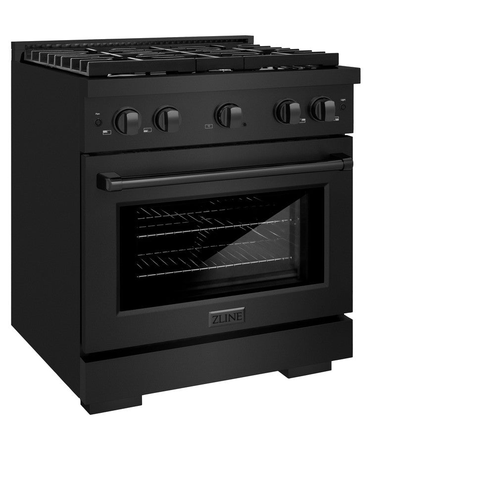 ZLINE 30 Inch 4.2 Cu. Ft. Black Stainless Steel Gas Range - 4 Burner Cooktop & Convection Oven (SGRB 30) | Professional Kitchen Appliance for Home Chefs & Cooking Enthusiasts