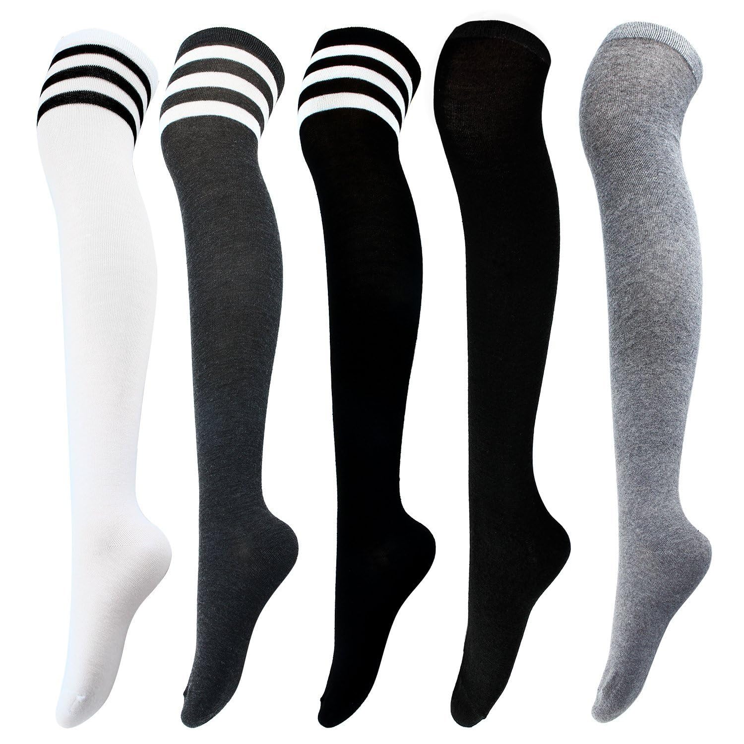Aneco 5 Pairs Over Knee Socks for Women & Girls - Knee High Thigh Boot Stockings - Cosplay, Daily Wear & Fashion Outfits - Perfect for Winter, Boots & Stylish Looks