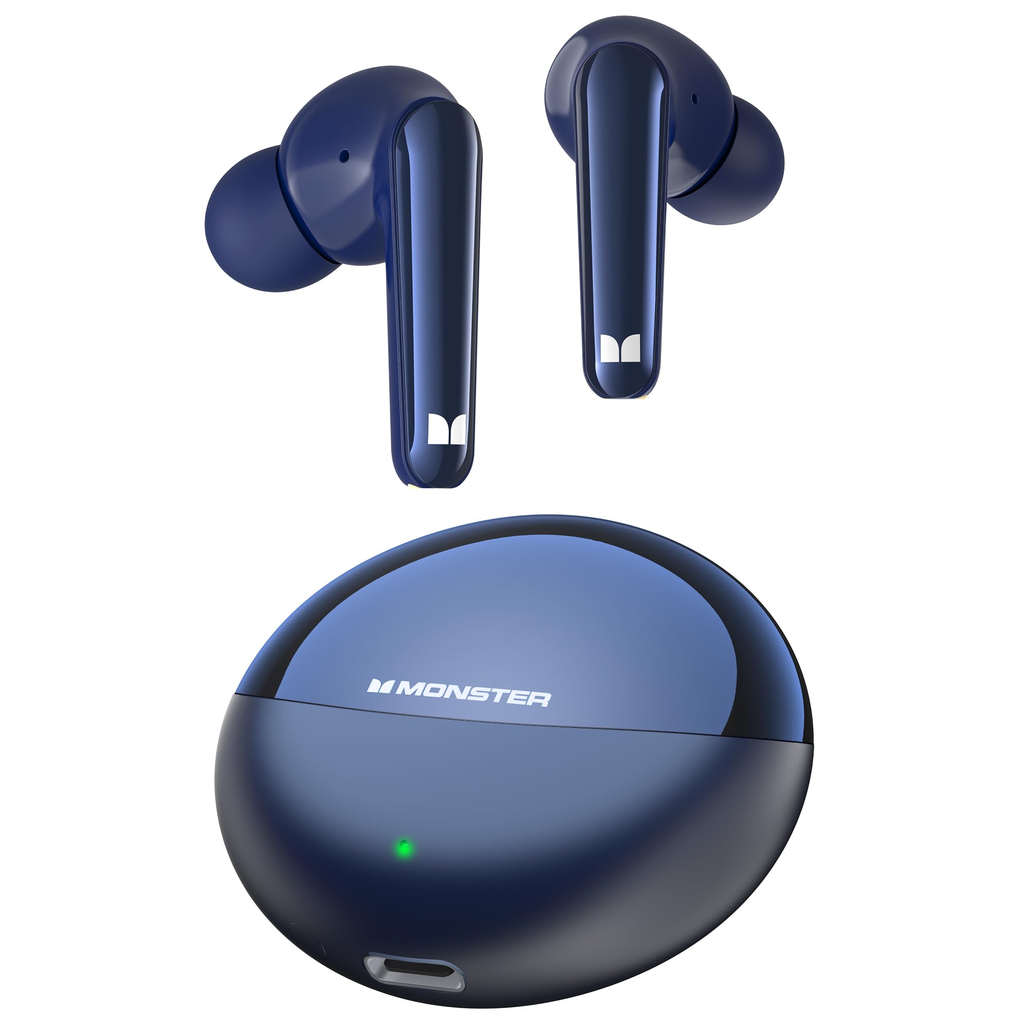 Monster N-Lite 203 AirLinks Wireless Bluetooth 5.3 Earbuds - HiFi Stereo Sound, Crystal Clear Calls, 30H Playtime, Type-C Fast Charging, IPX6 Waterproof In-Ear Headphones (Blue) - Perfect for Gym, Running, Travel & Workouts