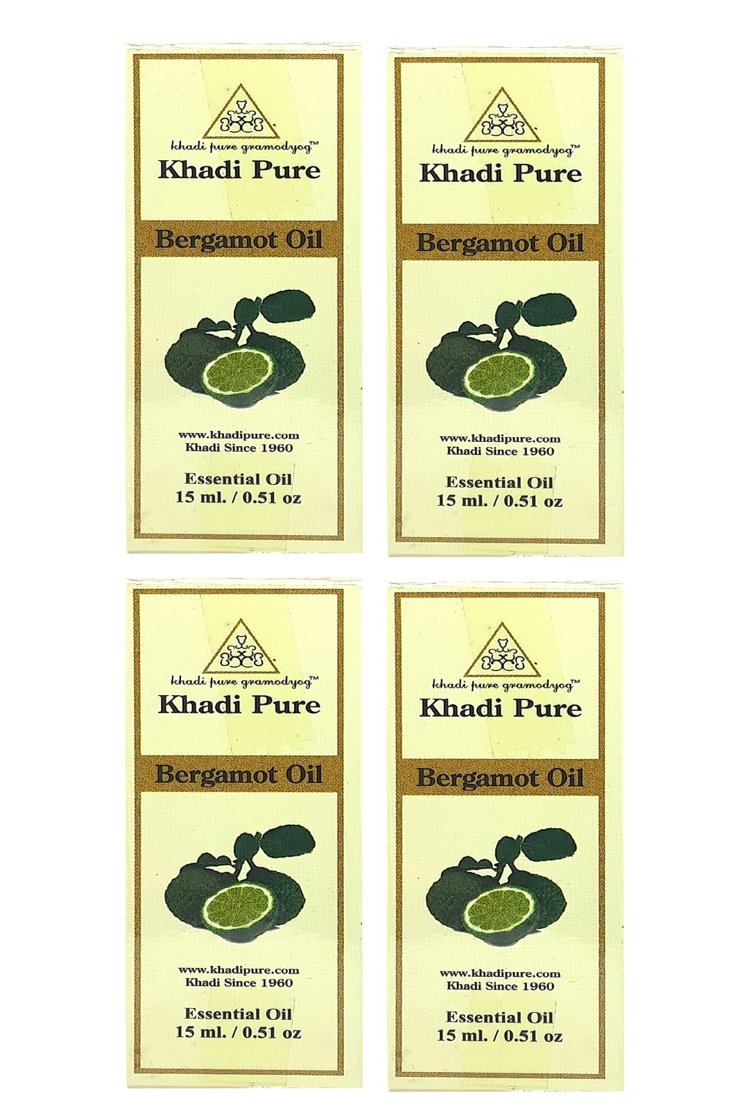 Khadi Pure Herbal Bergamot Essential Oil - 15ml (Pack of 4) | 100% Natural Aromatherapy Oil for Relaxation, Stress Relief & Skin Care | Perfect for Diffusers, Massage & DIY Beauty Products