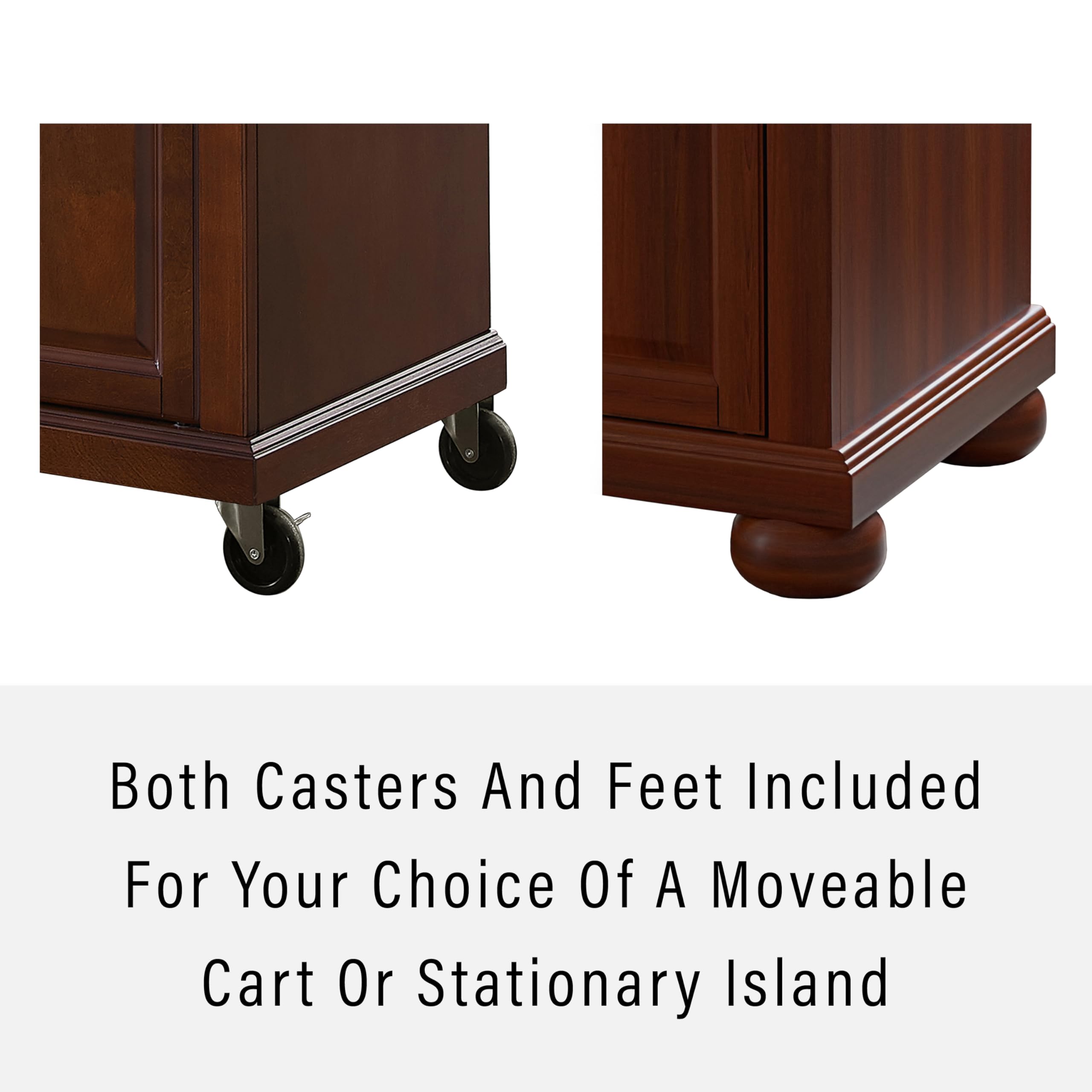 Crosley Alexandria Granite Top Rolling Kitchen Island Cart with Storage - Microwave Stand & Spice Rack - Mahogany Finish for Modern Kitchens & Small Spaces