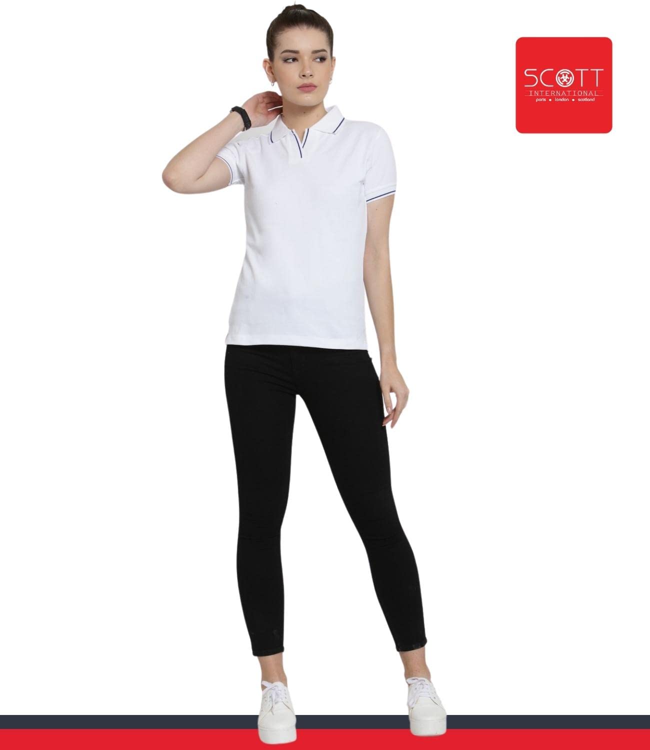 Scott International Women's 100% Organic Cotton Polo Shirt - Regular Fit Collared T-Shirt | Breathable Half Sleeve Plain Polo for Women | Perfect for Golf, Casual Wear & Office Outfits (White, XL)
