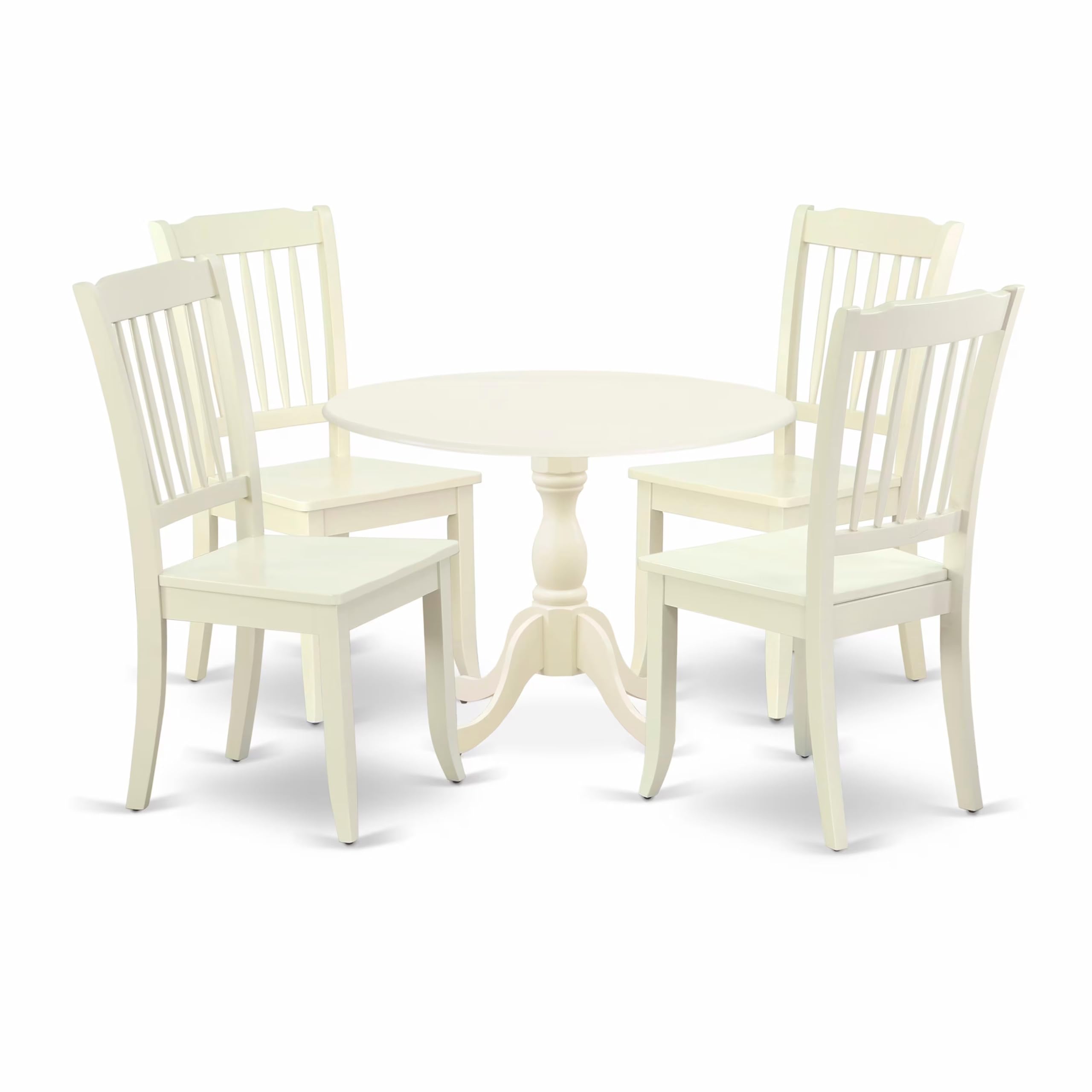 Modern 5-Piece Dining Table Set with Round Wooden Drop-Leaf Table & 4 Chairs - 42x42 Inch, Linen White - Perfect for Small Spaces, Breakfast Nooks & Cozy Family Meals