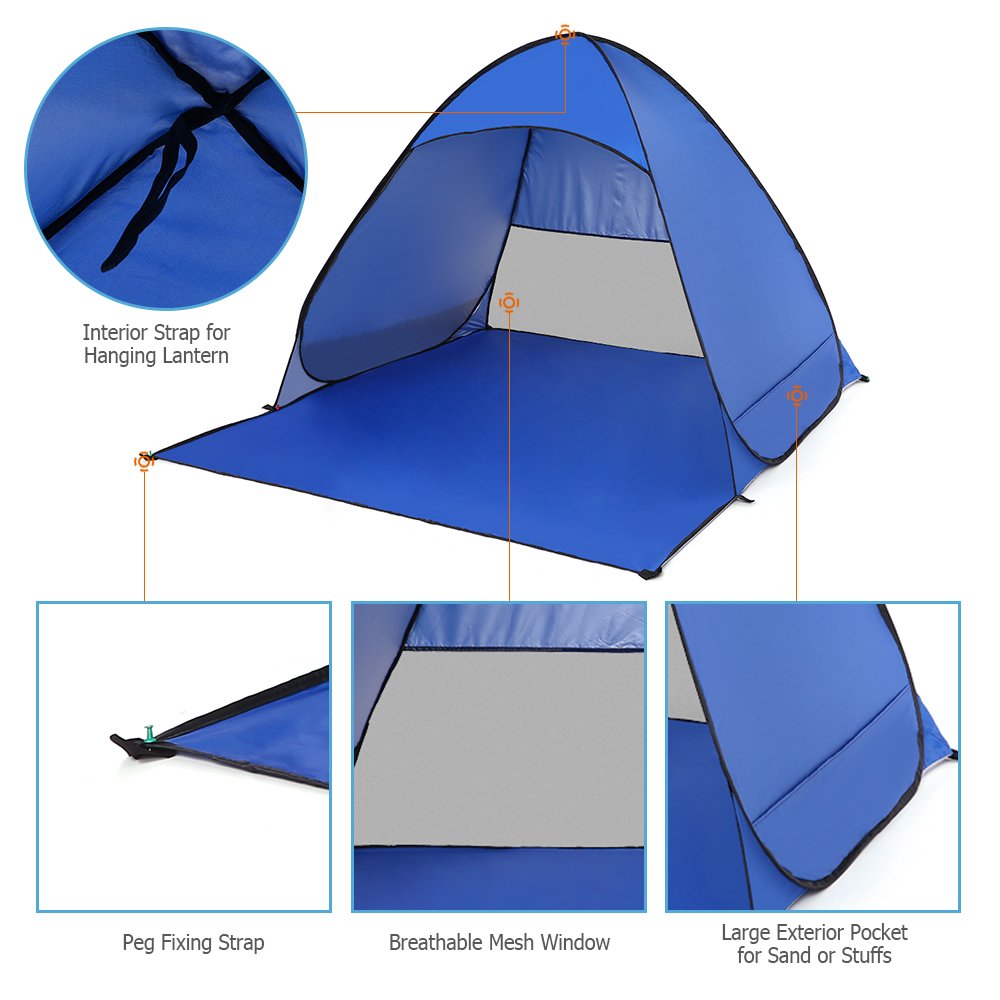 Automatic Pop Up Beach Tent - Instant Setup, Lightweight & Portable with UPF 50+ UV Protection for Camping, Fishing, Picnics | Perfect Sun Shelter for Beach, Backyard & Outdoor Adventures