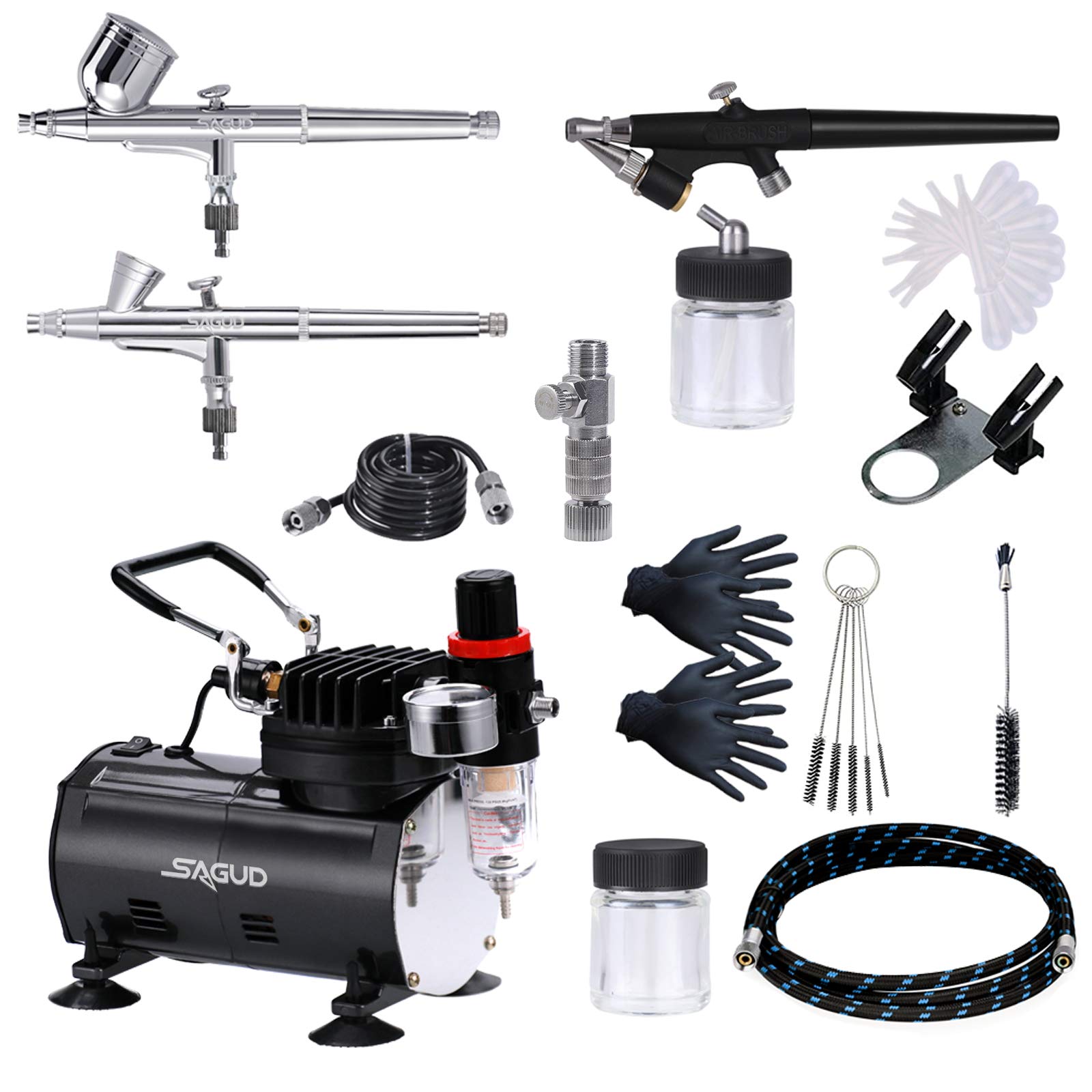 Professional Airbrush Kit with Compressor - 3 Dual-Action Airbrushes for Model Painting, Nail Art, Cake Decorating & Body Art | Gravity & Siphon Feed | Hobby & Professional Use | Perfect for Artists, DIY Crafts & Cosplay Makeup