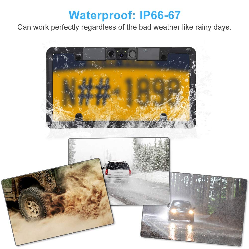 Universal Car License Plate Frame Backup Camera with 170° Wide View Angle & Parking Sensor - IP67 Waterproof Reversing Assist Security System for Vehicles | Perfect for Parking Assistance, Night Driving & Tight Space Maneuvering