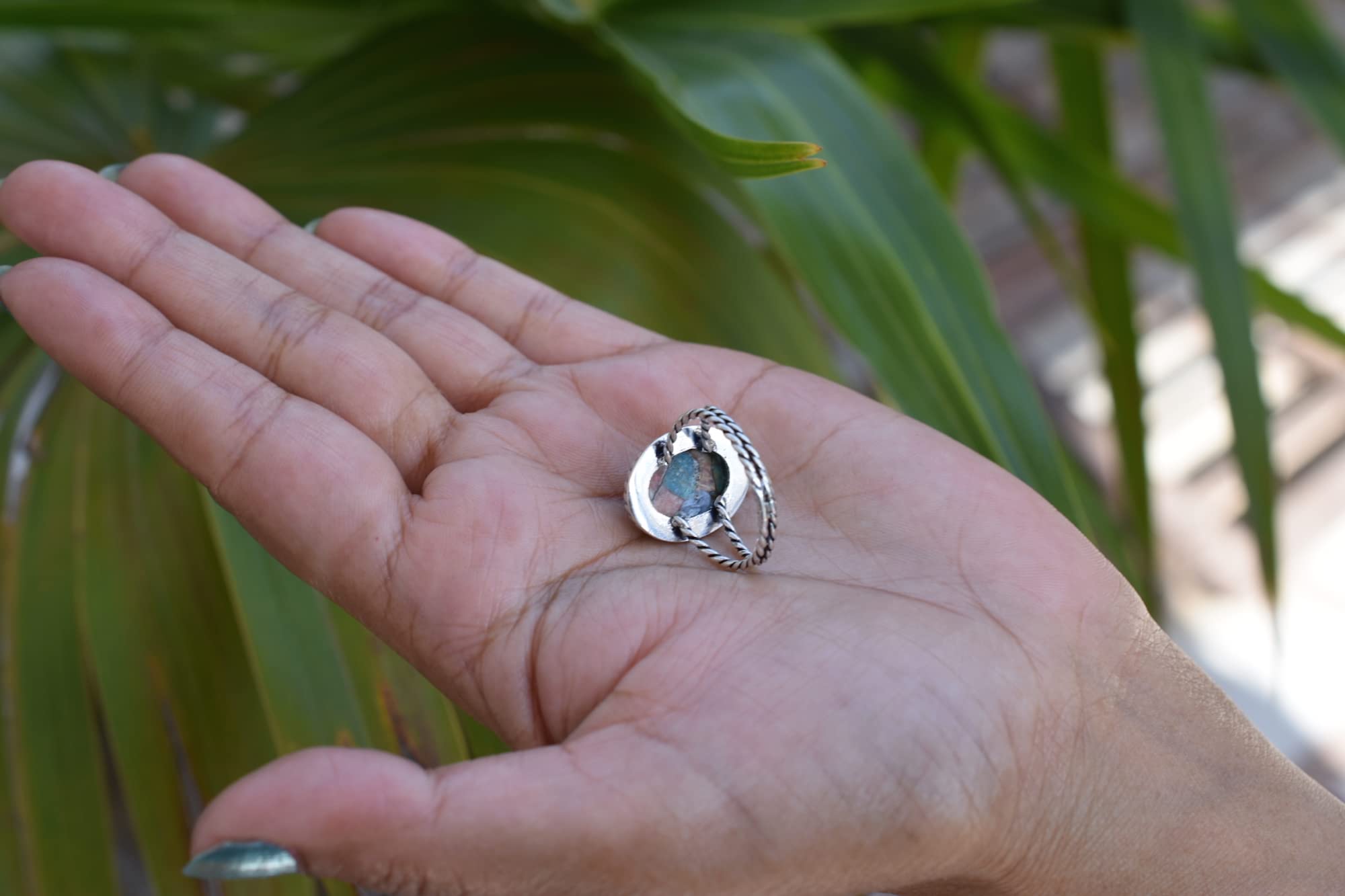 Vintage Handmade Oyster Copper Turquoise 925 Sterling Silver Ring - Boho Hippie Jewelry - Spiny Turquoise Birthstone Ring - Perfect Birthday Gift for Women - TQ-22 - Ideal for Festivals, Boho Fashion & Everyday Wear