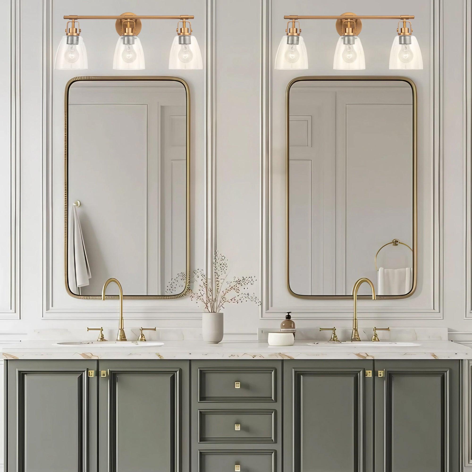 Modern Farmhouse 3-Light Bathroom Vanity Light - Brushed Nickel Finish, Adjustable Height - Perfect for Bathroom, Powder Room & Dressing Area Makeovers