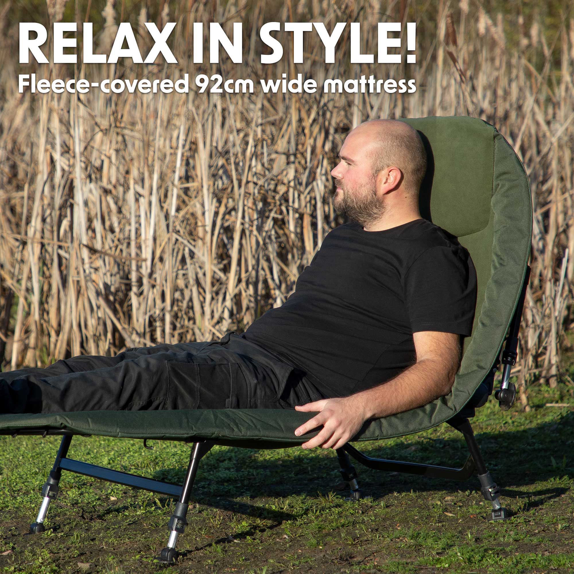 Deluxe Wide Adjustable Bed Chair with Fleece Mattress & Pillow - 6 Adjustable Feet DL78 - Perfect for Home, Office, and Outdoor Relaxation