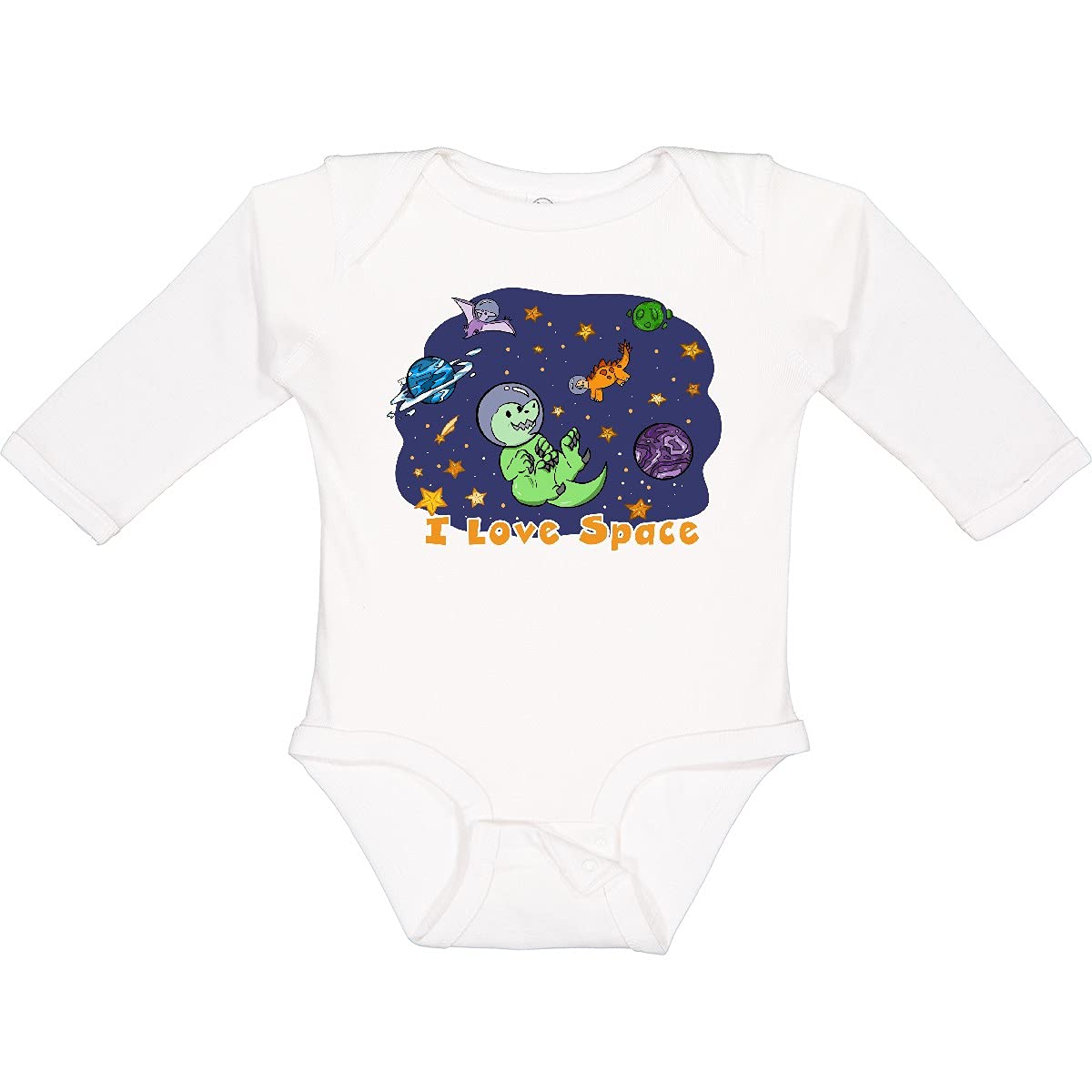 Inktastic I Love Space Cute Dinosaur and Planet Print Long Sleeve Baby Bodysuit - Perfect for Astronaut-Themed Birthday Parties & Space Lover Gifts