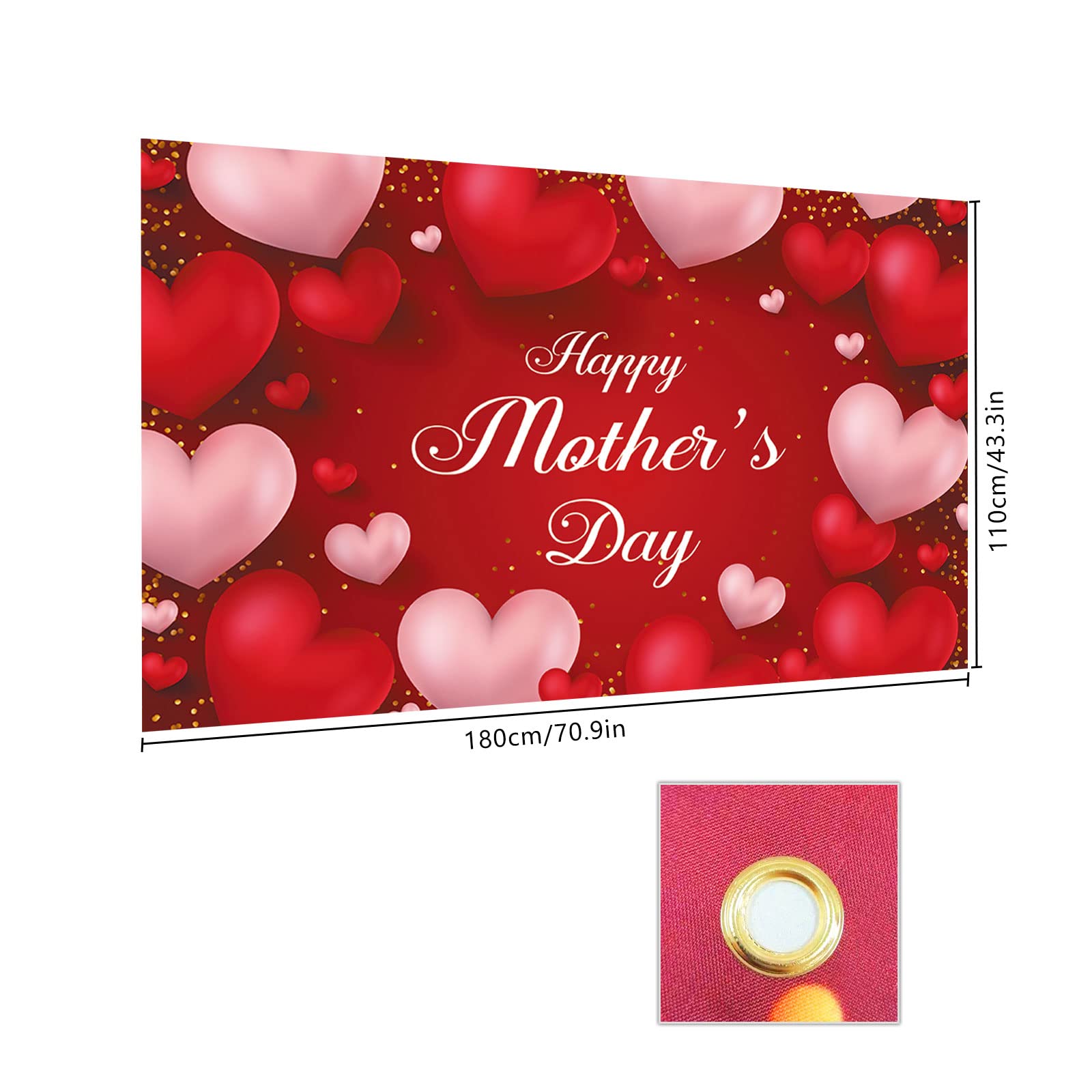 Large Happy Mother's Day Banner - Red Heart Decorations for Mother's Day Party Supplies | Perfect for Home Decor, Wall Hanging, Party Backdrop & Celebration Decor
