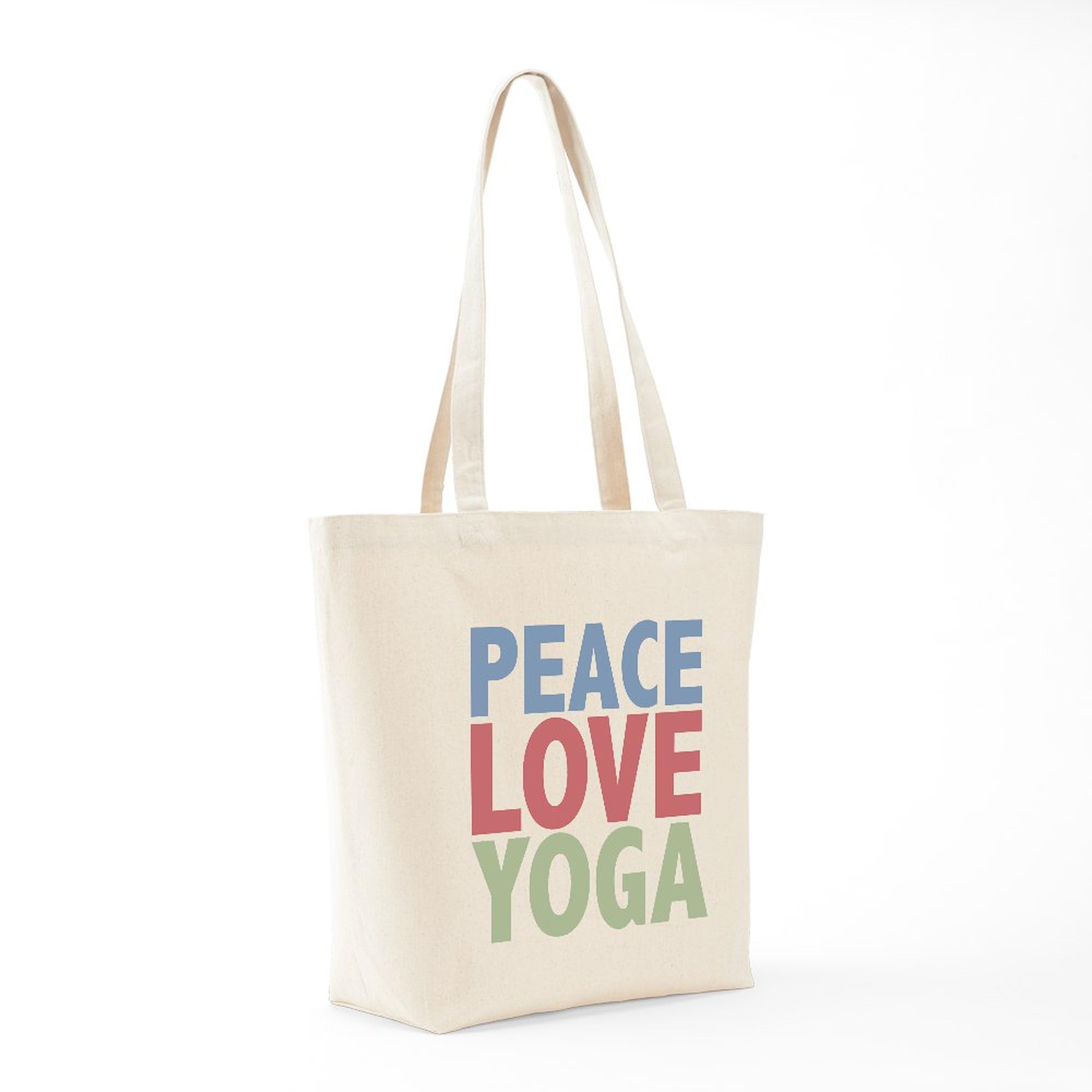 Peace Love Yoga Tote Bag - Eco-Friendly Natural Canvas Reusable Shopping Bag for Yoga, Groceries & Beach | Sustainable Cotton Carryall for Work, Gym & Travel