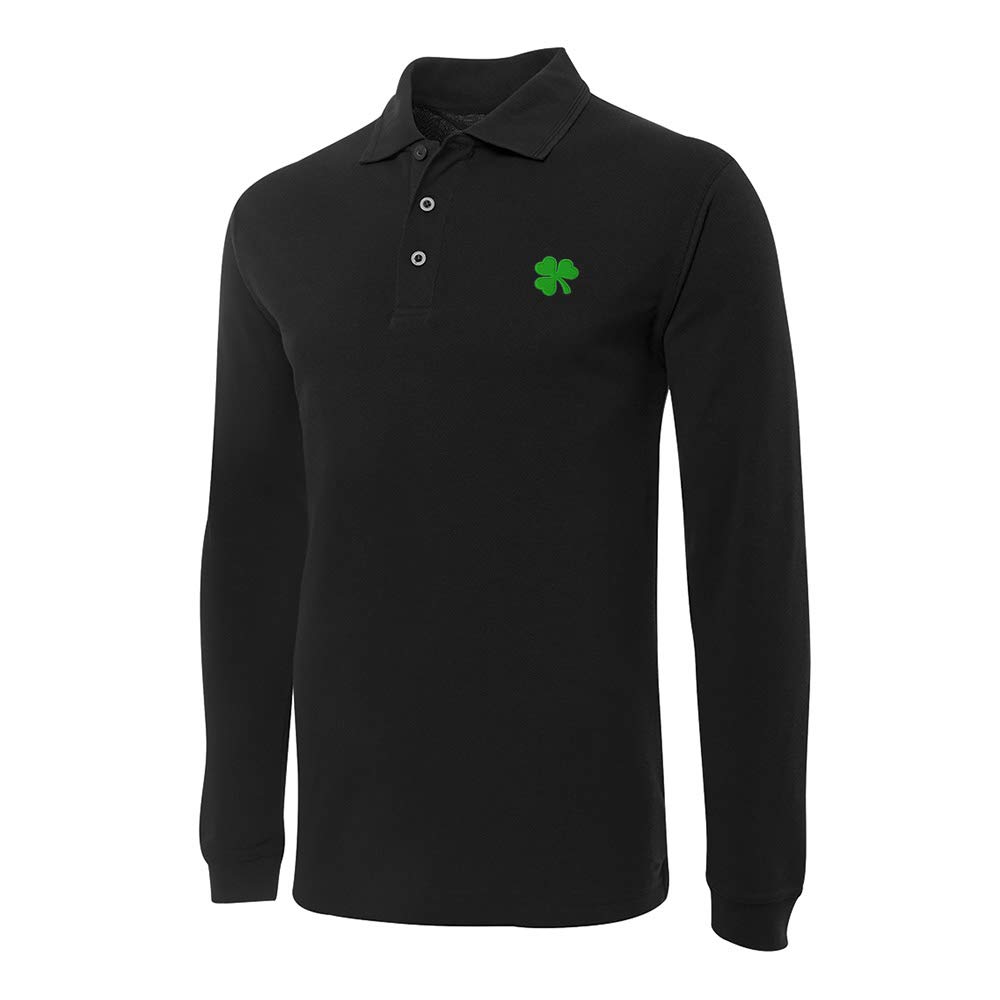 Authentic Green Irish Shamrock Embroidered Long Sleeve Polo Shirt for Men - St. Patrick's Day, Irish Heritage & Casual Wear