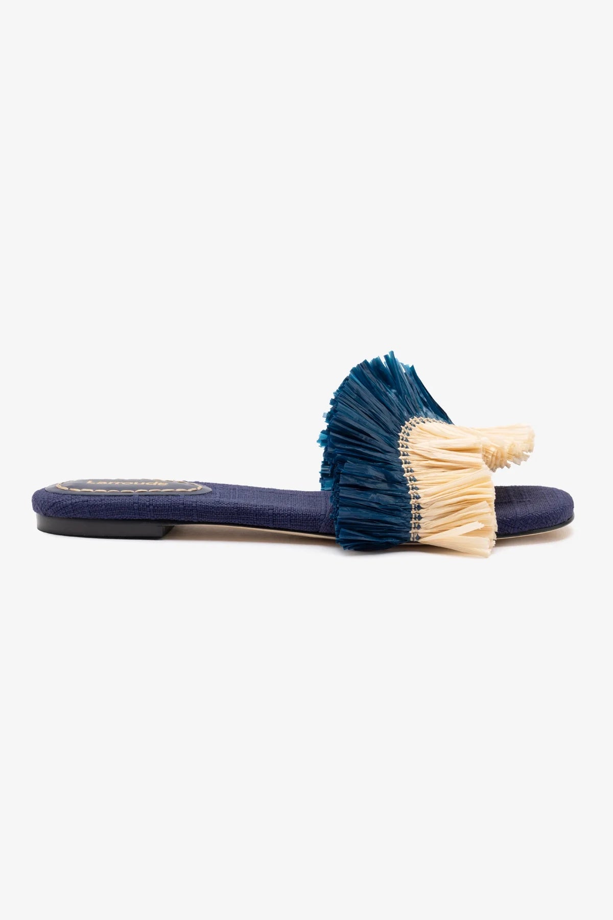 Navy Raffia Ivy Fringe Flat Sandals - Comfortable Summer Beach Shoes for Women | Perfect for Vacations, Weddings & Casual Outings