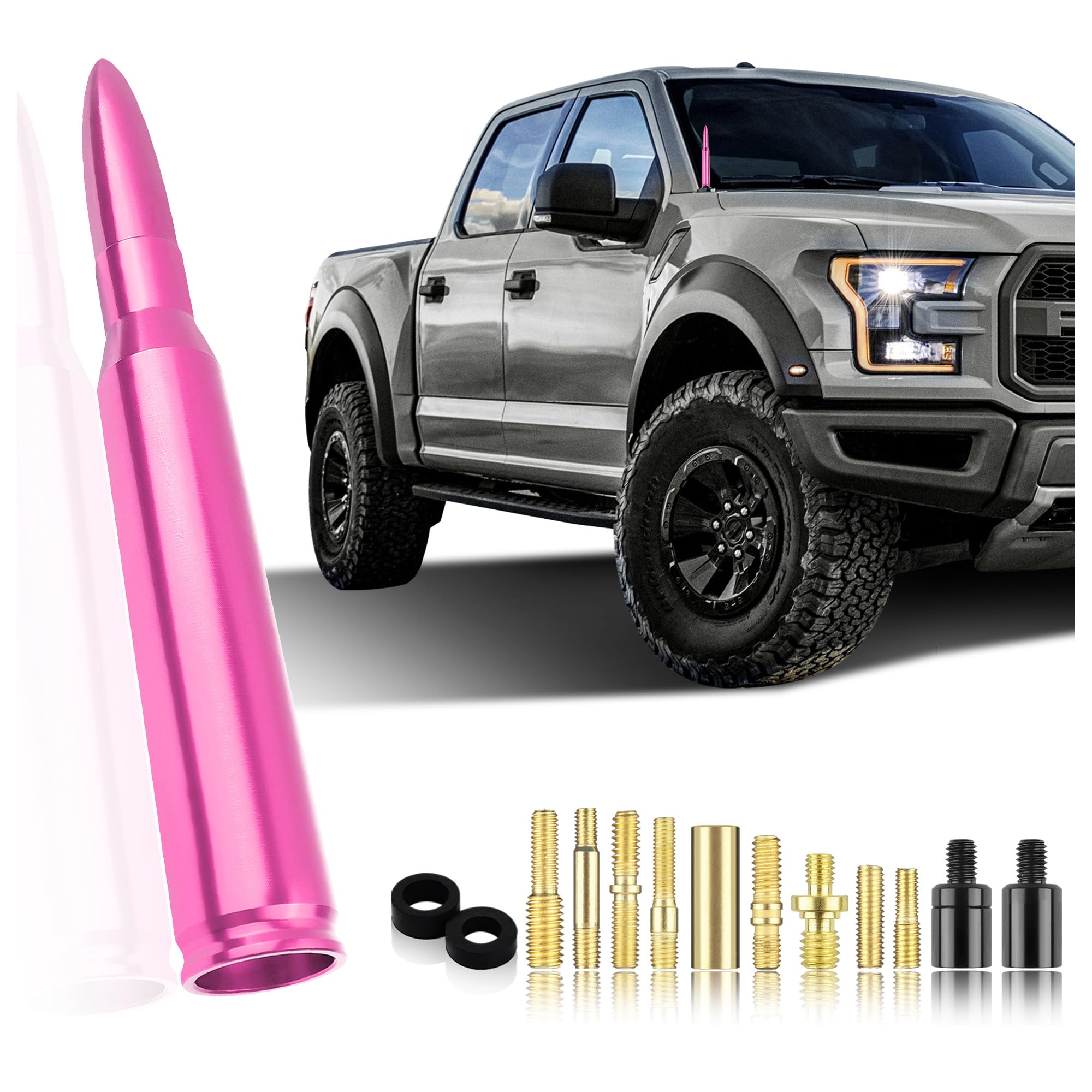 Cool Pink Car Bullet Antenna Replacement - Compatible with Ford F150, RAM 1500 & GMC Heavy Duty Trucks - Durable Exterior Radio Antenna Accessory for Pickup Trucks (Perfect for Off-Roading, Daily Commuting & Truck Customization)