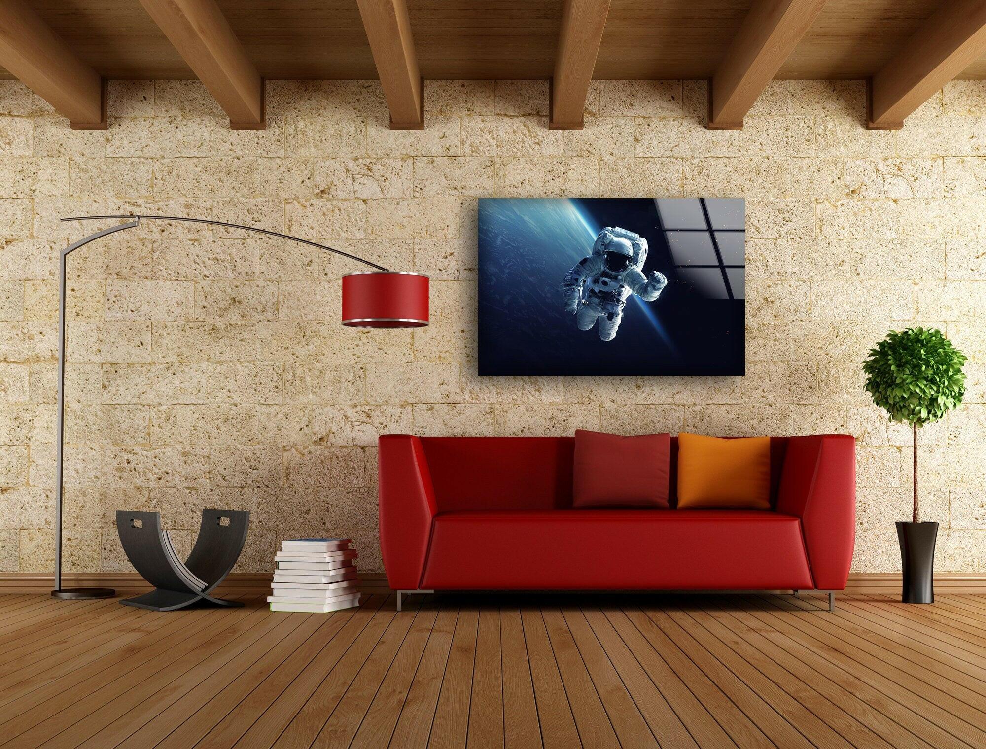 Astronaut Spacewalk Glass Wall Art - Stunning Space-Themed Decor for Living Room, Bedroom & Office