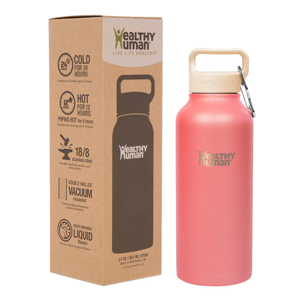 Healthy Human Water Bottle - BPA Free, Stainless Steel Insulated Sports & Travel Water Bottle for Gym, Hiking, Camping and Outdoor Activities