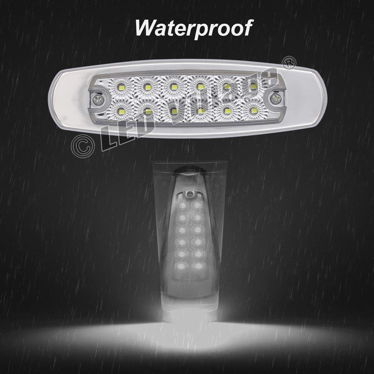 2 Pack 12V DC 6.4 Inch Slim White LED Surface Mount Clearance Lights - Waterproof Side Marker Lamps for Trucks, Trailers, Lorry & Cars - Universal Chrome Design for Enhanced Visibility & Safety (Perfect for Night Driving, Off-Road Vehicles & Heavy Duty Applications)