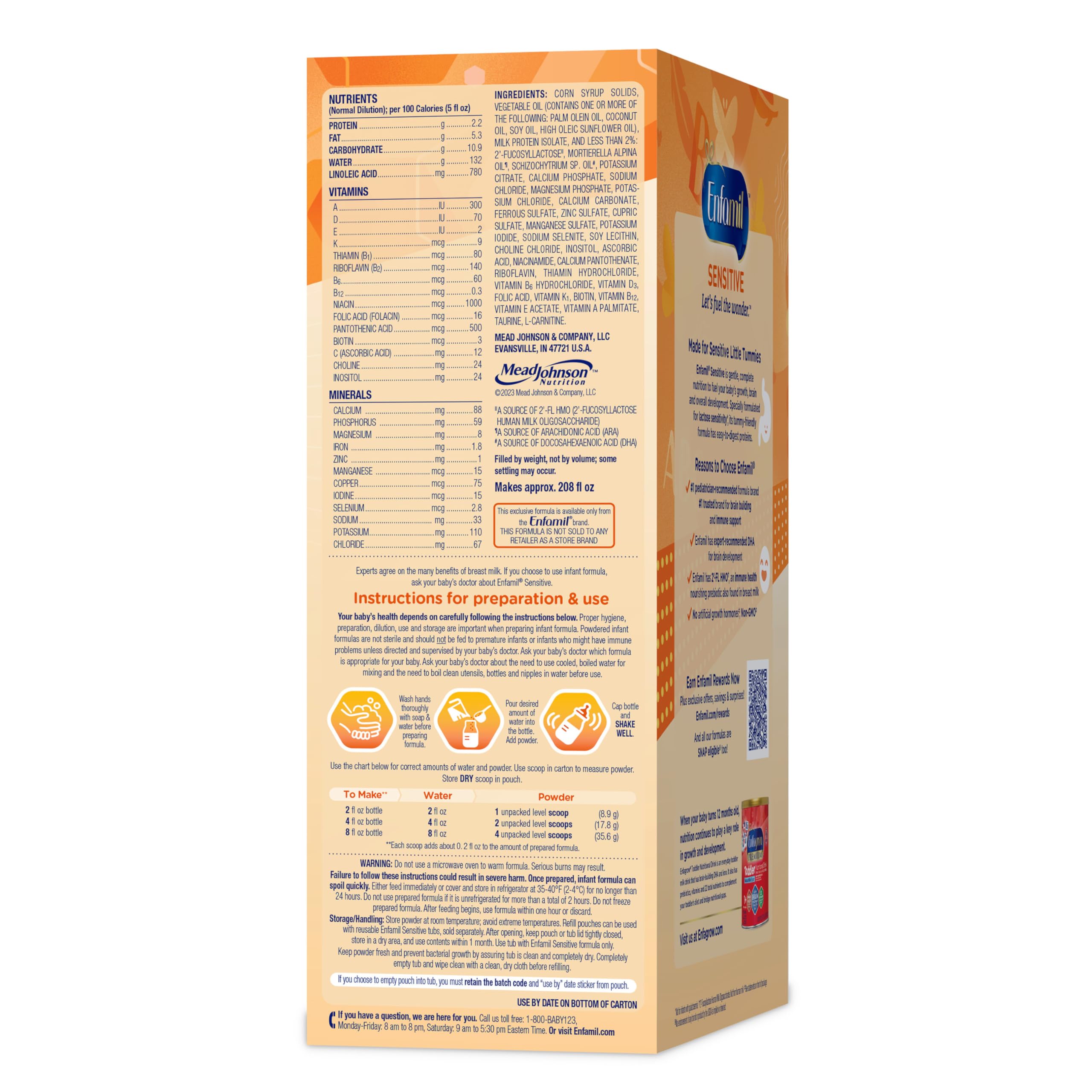 Enfamil Sensitive Baby Formula with DHA, Iron & Prebiotics - Lactose Sensitivity Infant Powder for Brain & Immune Support - Non-GMO, Breast Milk Inspired - 117.6 Oz Refill Box - Ideal for Newborns & Infants with Digestive Sensitivity