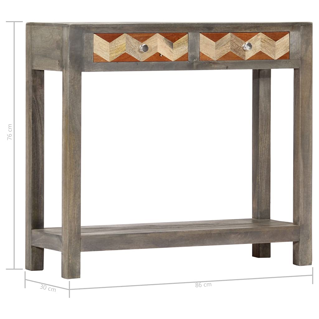 Modern Console Table with 2 Diamond-Pattern Drawers & Shelf - Solid Mango Wood Sofa Table (33.9