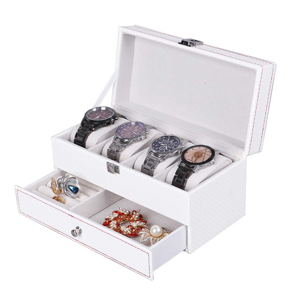 Carbon Fiber Jewelry Box - 4 Watch & Necklace Storage for Travel & Home