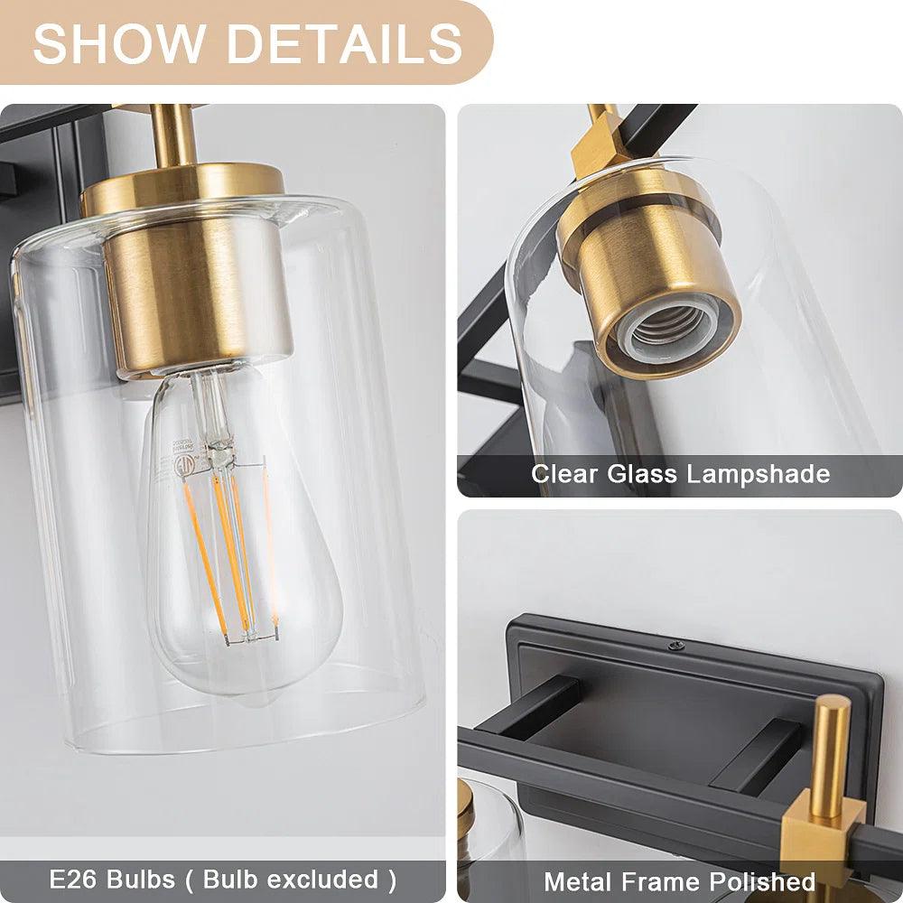Jasper Black & Gold Clear Glass 4-Light Bathroom Vanity Light Fixture - Modern Elegant Lighting for Bathroom, Powder Room & Dressing Area