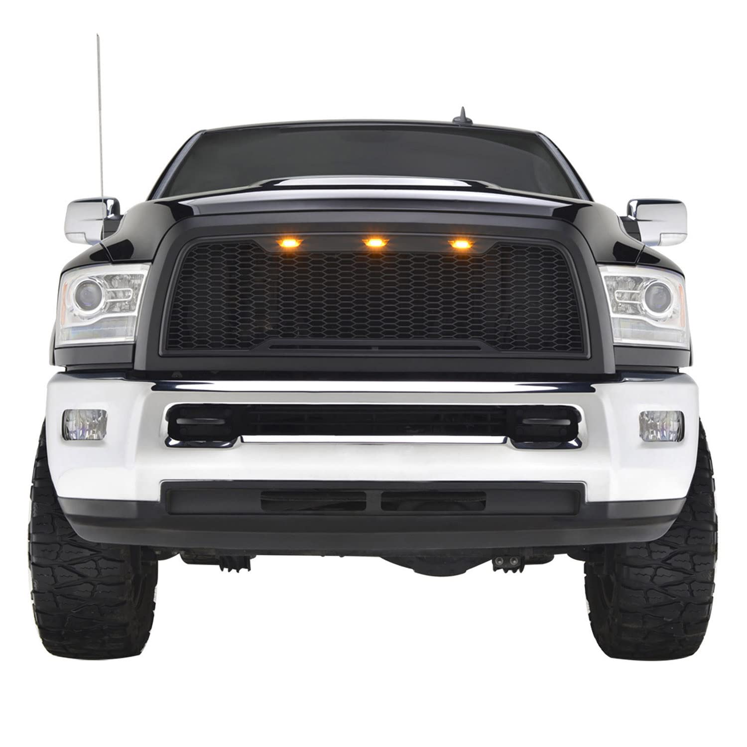 2013-2018 Ram 2500/3500 Black Replacement Grille with Amber LED Lights - Heavy Duty Truck Front Hood Grill for Off-Road & Custom Upgrades