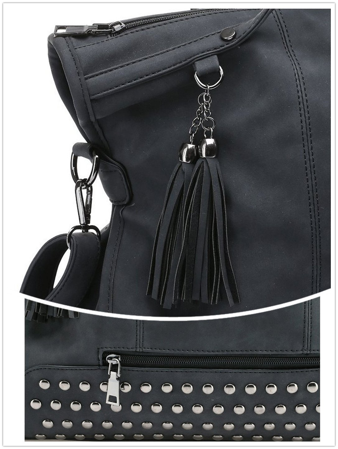 Mn&Sue Punk Motorcycle Style Rivet Studded PU Leather Women's Handbag - Large Tote & Crossbody Bag with Top Handle for Ladies | Perfect for Biker Fashion, Night Out & Daily Use