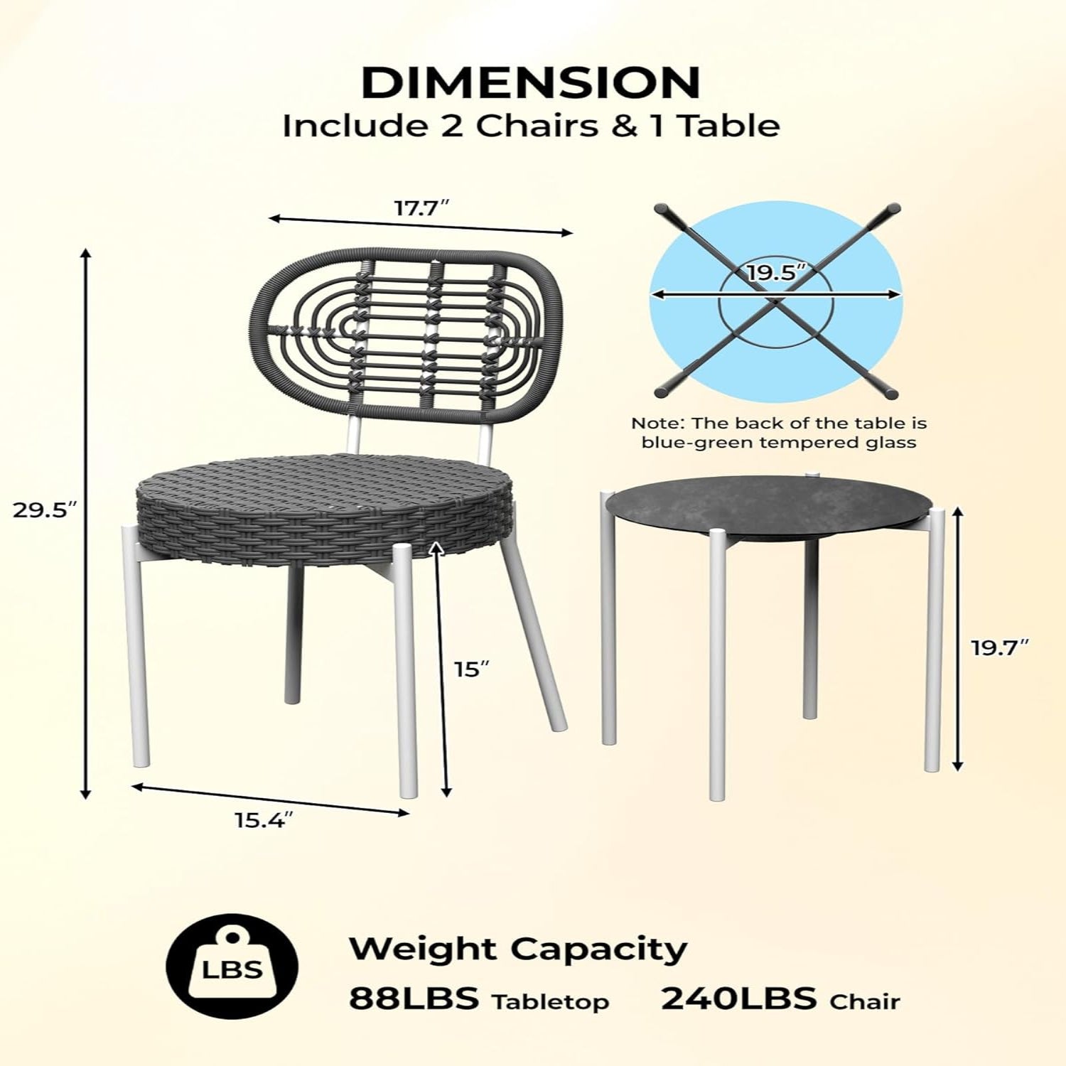 GARVEE 3-Piece Outdoor Patio Bistro Set - White & Grey Wicker Rattan Chairs with Table - Durable Garden Furniture for Backyard, Deck, Poolside & Balcony Use