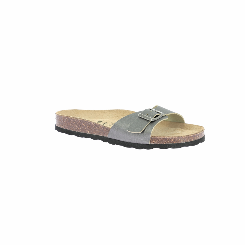 Women's Silver Leather & Cork Mules - Comfortable Slip-On Sandals for Casual Outings, Beach Walks & Summer Fashion