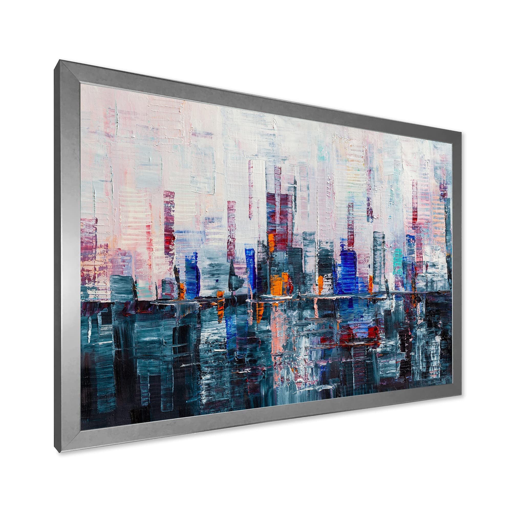Modern Abstract City Skyline Framed Wall Art - Skyscraper Canvas Painting for Living Room, Office & Bedroom Decor