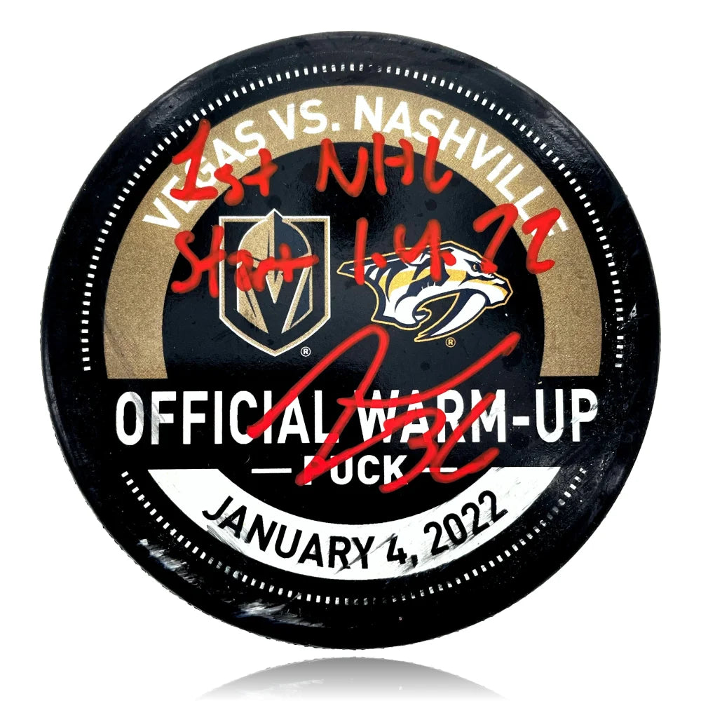 Logan Thompson Autographed Vegas Golden Knights Game Used Hockey Puck - Signed with 