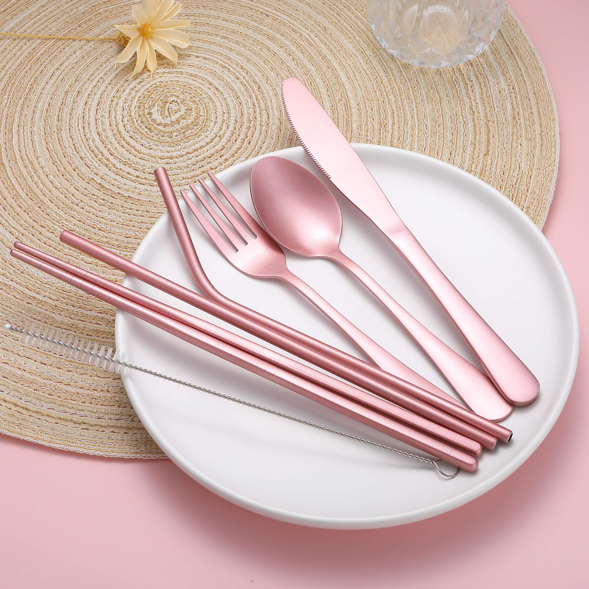 Premium Portable Stainless Steel Flatware Set - 16-Piece Travel & Camping Cutlery Kit with Waterproof Case (Pink) | Compact Utensils for Outdoor Picnics, Hiking, Road Trips & Airplane Travel