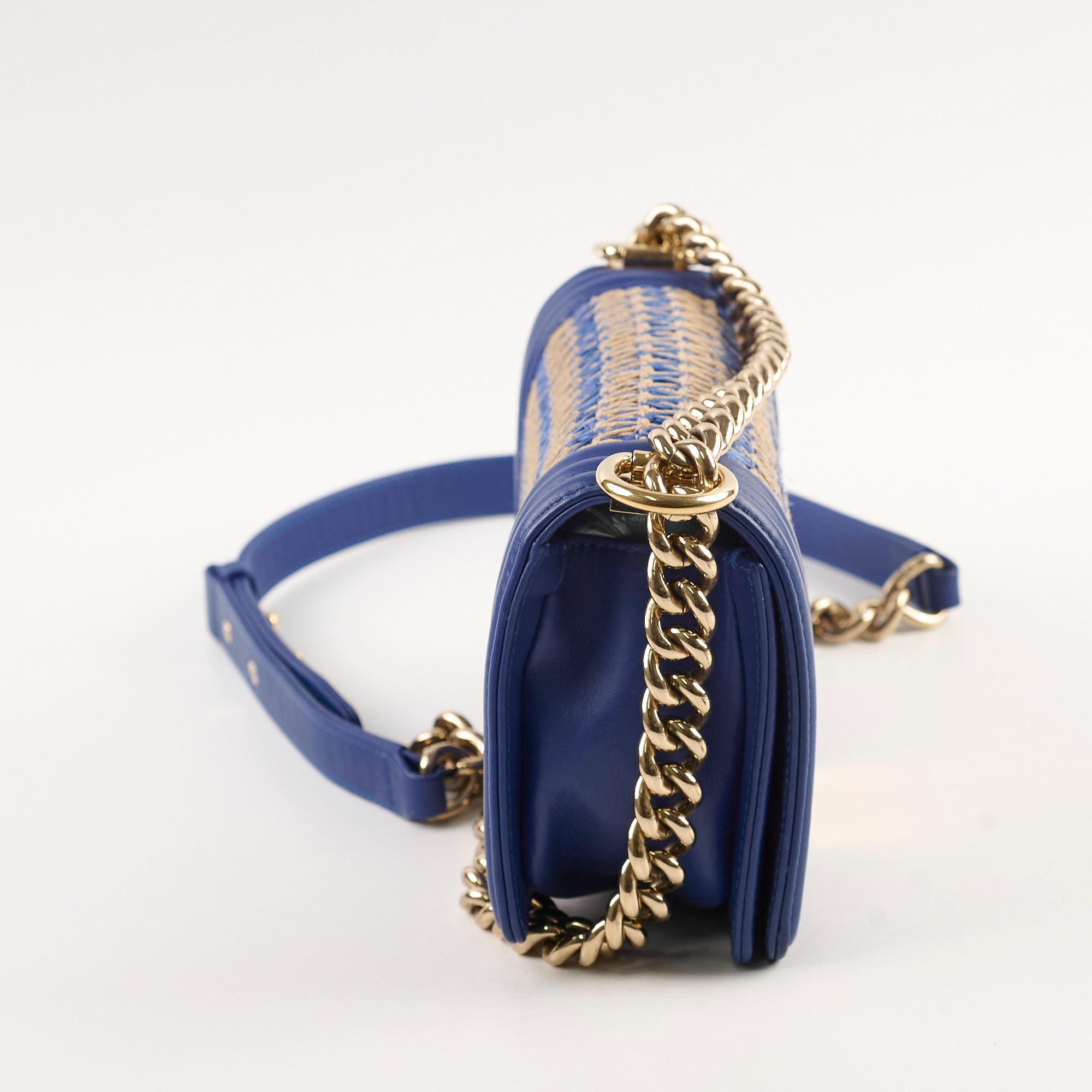 Chanel Small Boy Navy Raffia Crossbody Bag - Luxury Designer Handbag for Women | Perfect for Summer, Travel & Everyday Use