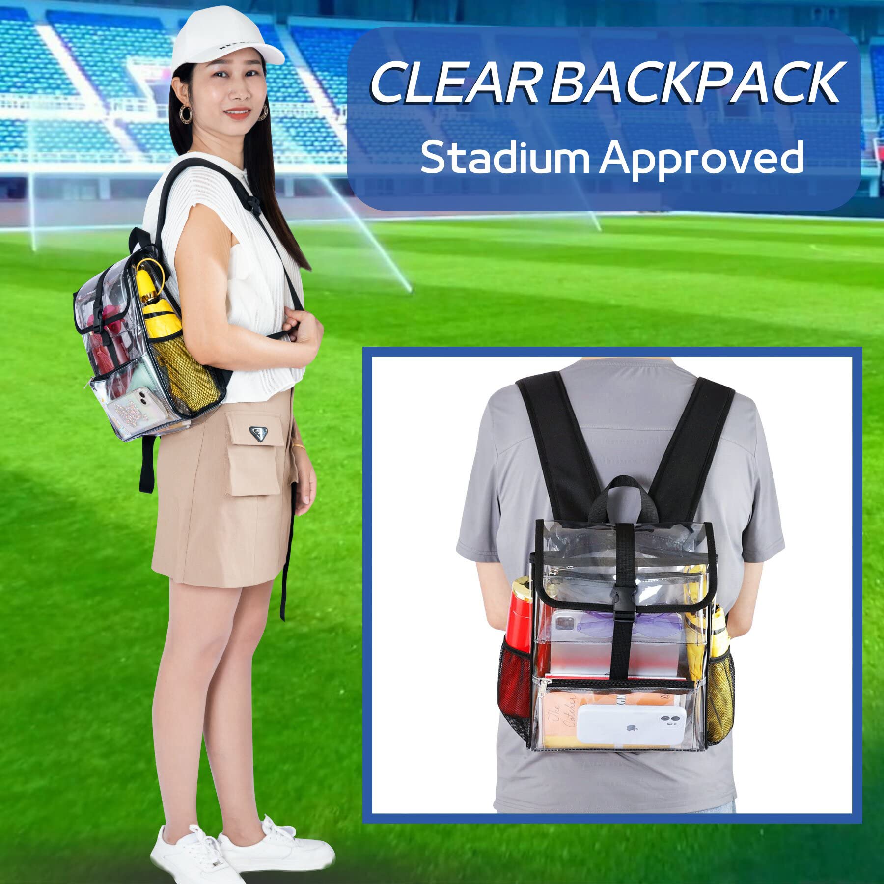 Clear Small Backpack 12x12x6 Inches - Stadium Approved Transparent Mini Backpack with Multiple Pockets for Work, Music Festivals, Sports Events & Travel Security | Perfect for Concerts, Theme Parks, Airport Security & School Essentials