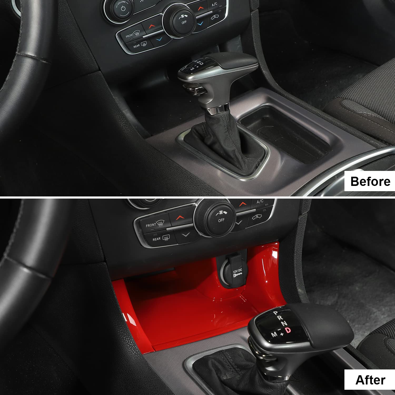 CheroCar Red Interior Trim Panel Cover for 2011-2020 Dodge Charger - Front Storage & Gear Shift Console Accessory - Perfect for Car Organization & Customization