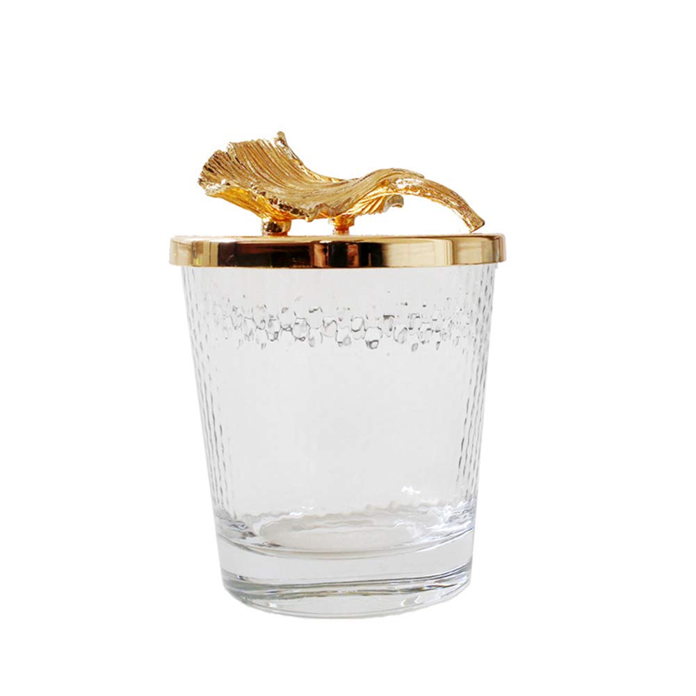 Premium KYC Crystal Glass Spice Jar with Metal Ginkgo Leaf Lid - Honeycomb Design, Eco-Friendly & Durable Kitchen Storage Container - Perfect for Organizing Spices, Herbs, Tea Leaves in Pantry or Countertop