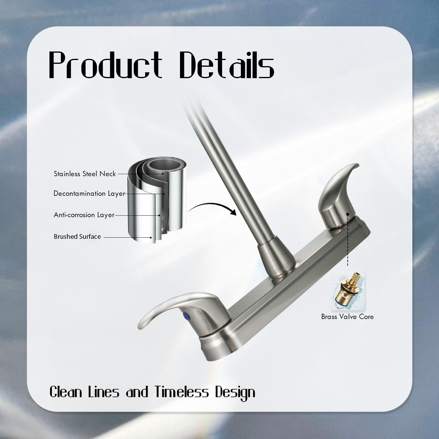 2 Handle High Arc Swivel Kitchen Faucet - Brushed Nickel Stainless Steel Sink Faucet with Solid Brass Construction - Perfect for Modern & Commercial Kitchens (Model CV-80100-2)