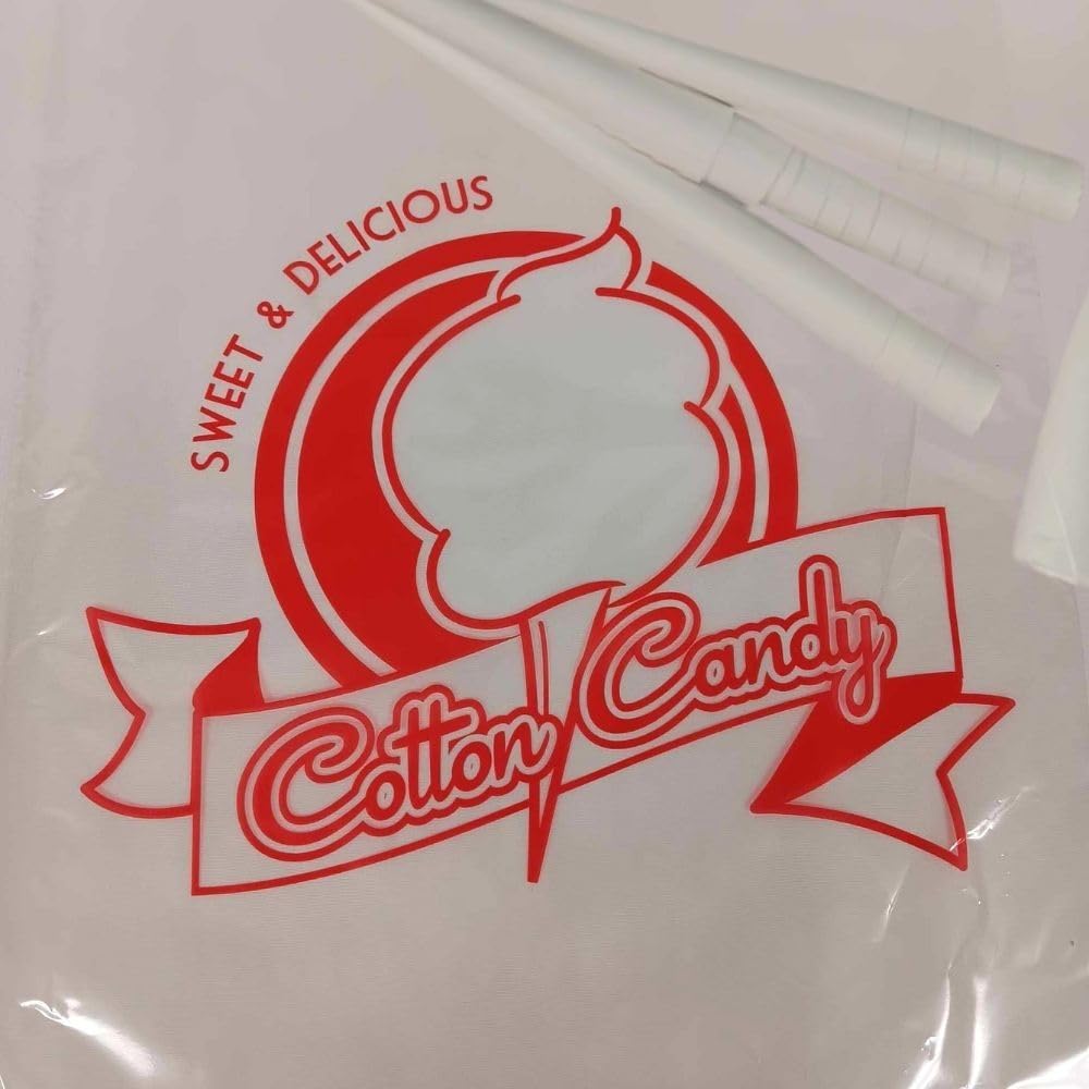 Oasis Supply 200-Piece Cotton Candy Kit - 100 Heavy-Duty White Cones & 100 Printed Bags for Carnival, Party, and Fair Treats