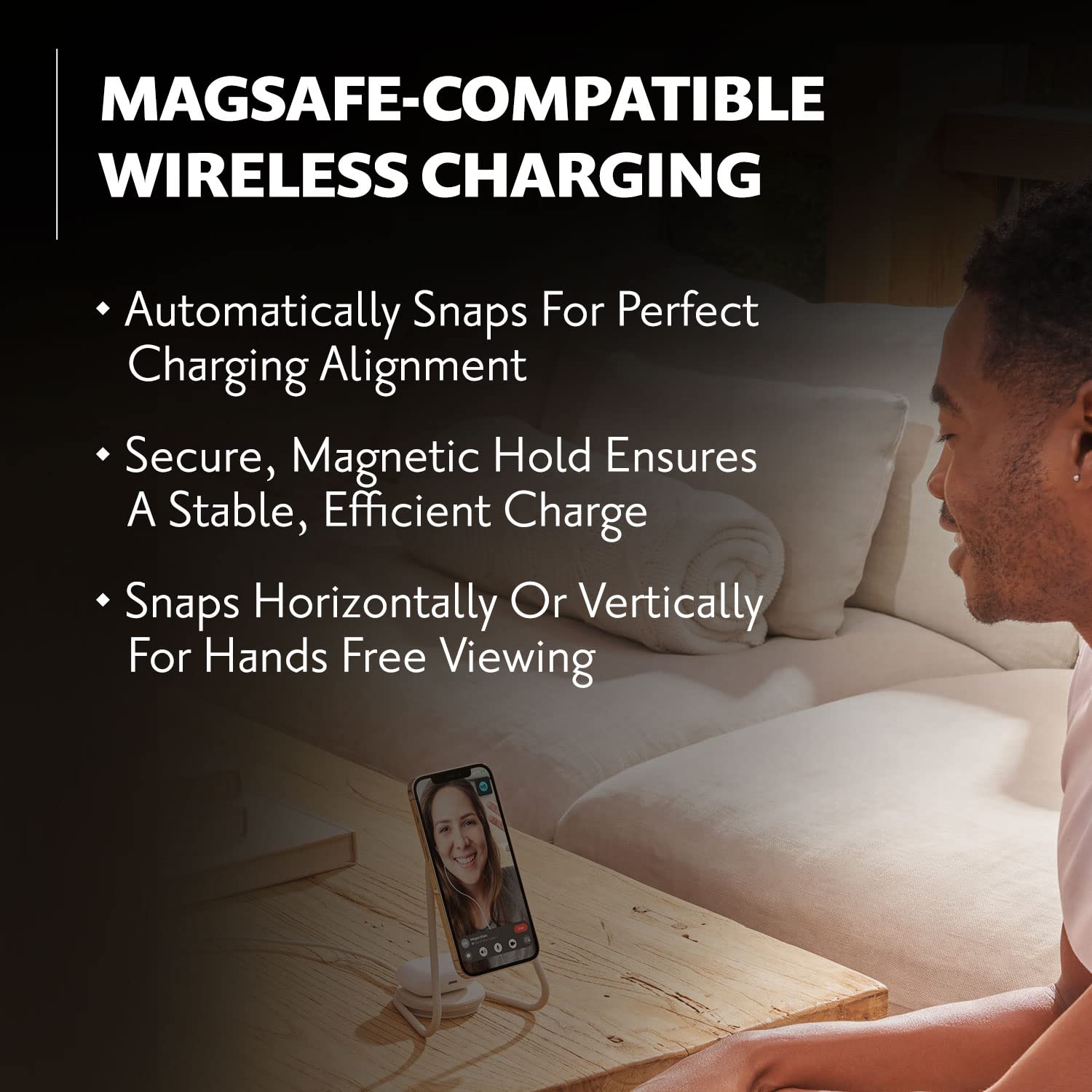 COURANT MAG:2 Wireless Charging Stand - Premium Belgian Linen 2-in-1 Multi-Device Charger with MagSafe for iPhone 16/15/14/13/12 & AirPods Case - Fast Charging Station for Home, Office & Travel (Camel)